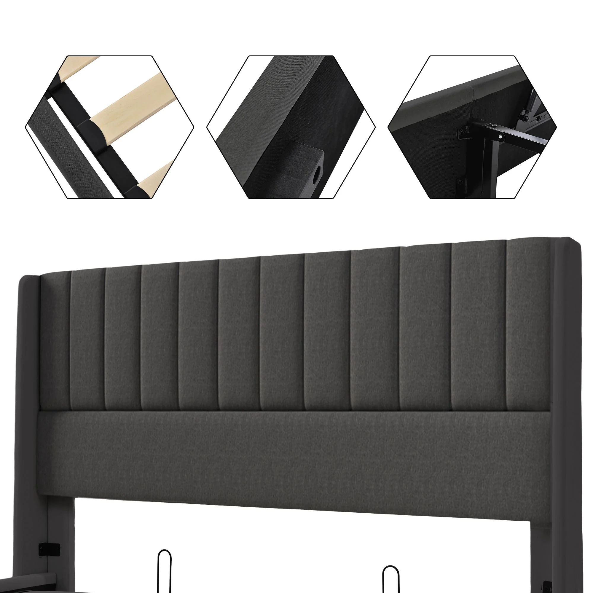 Storage Bed, Hydraulic Double 180x200cm, Linen Grey - Image 4