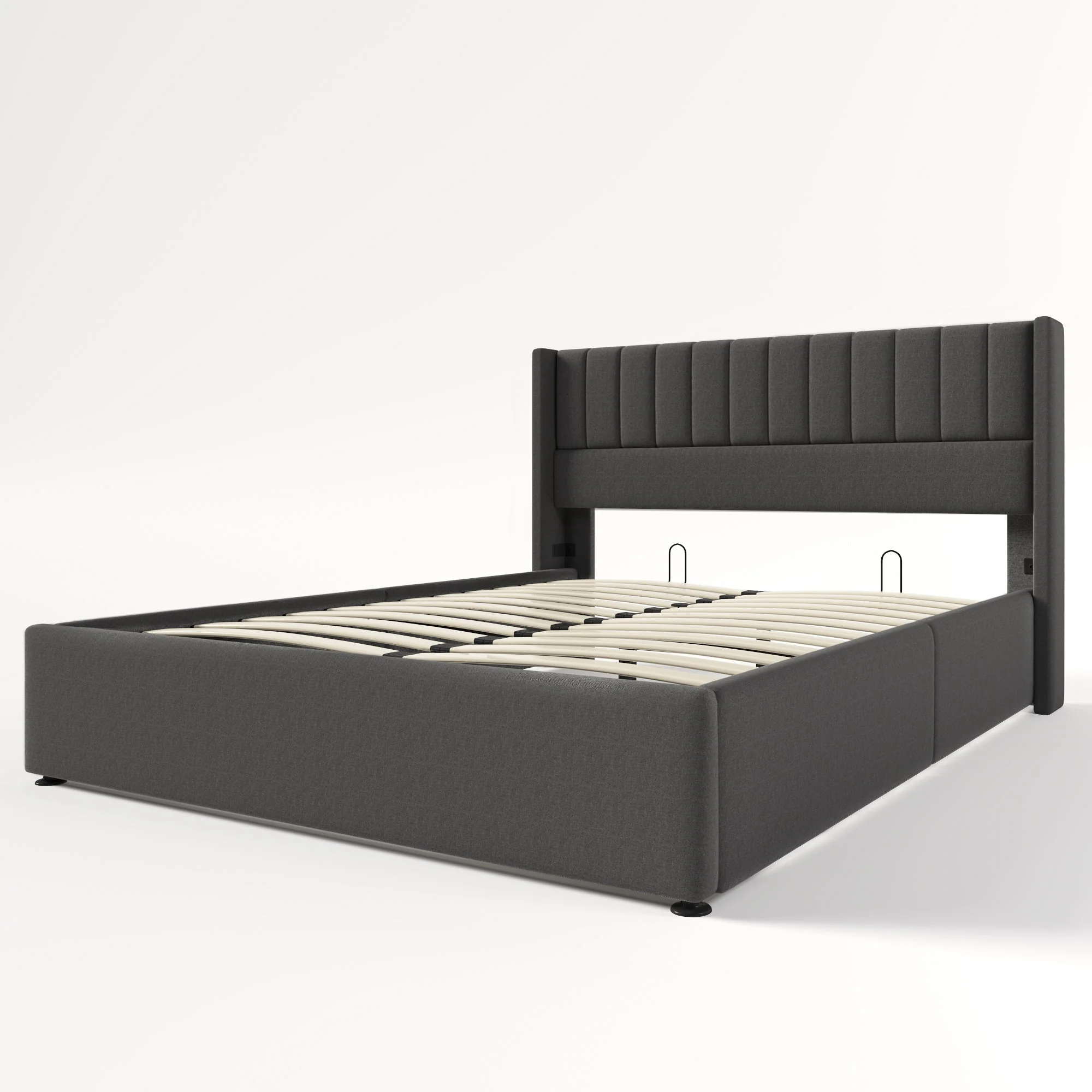 Storage Bed, Hydraulic Double 180x200cm, Linen Grey - Image 6