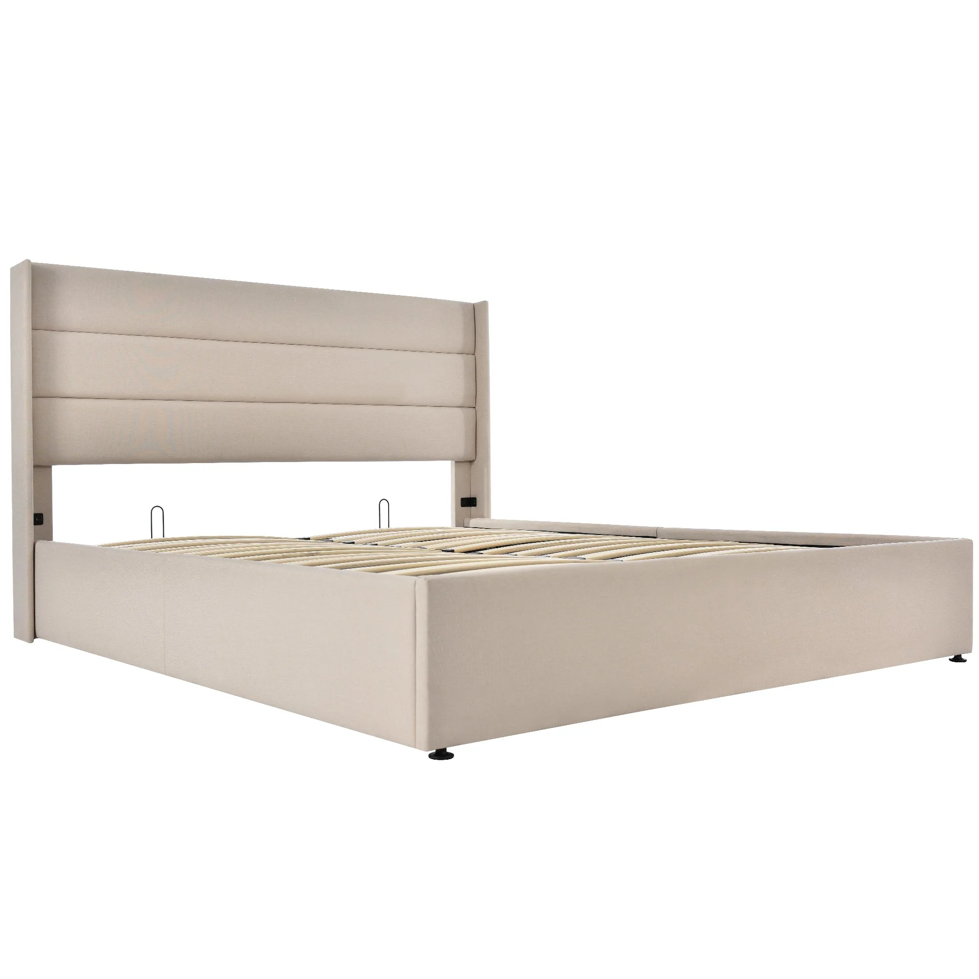 Storage Bed, Hydraulic Double Bed 140x200cm, Linen Beige - Image 5