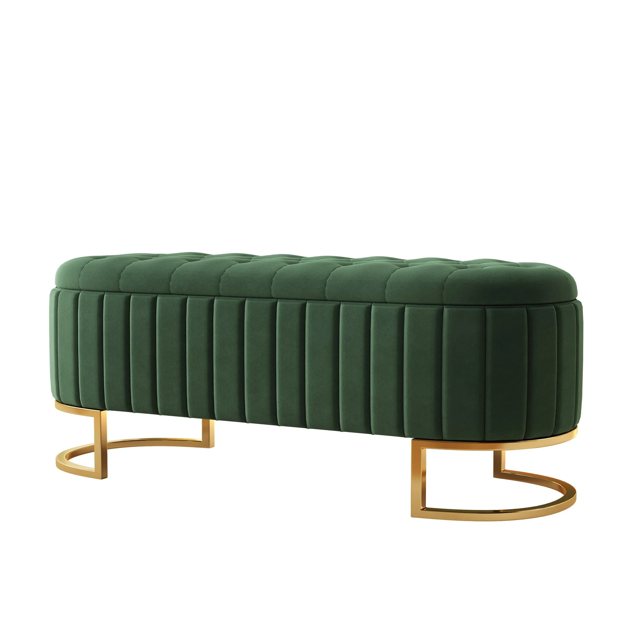 Storage Bench and Footstool with Storage Space, 120 x 40 cm, Green Velvet - Image 3