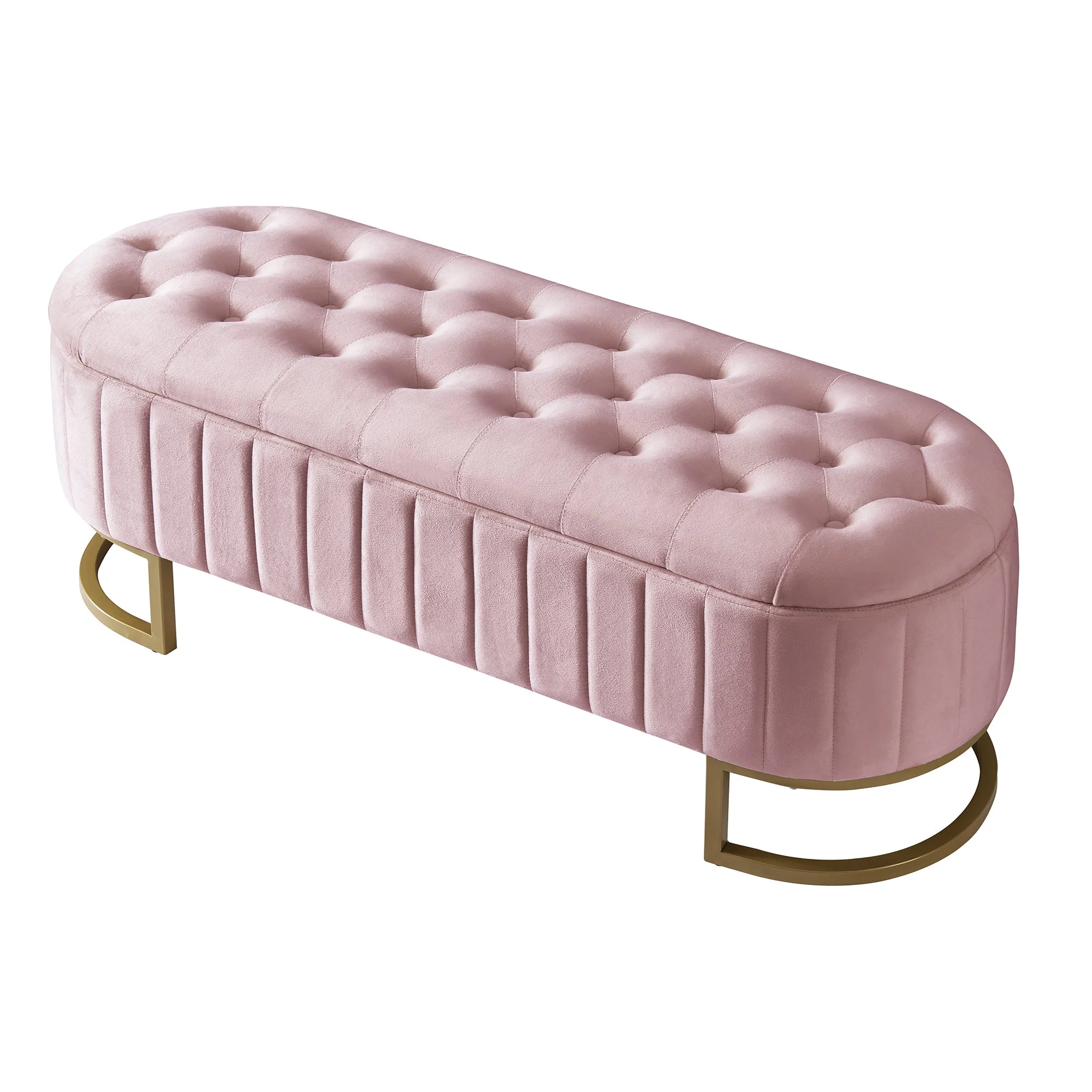 Storage Bench and Footstool with Storage Space, 120 x 40 cm, Pink Velvet Fabric - Image 4