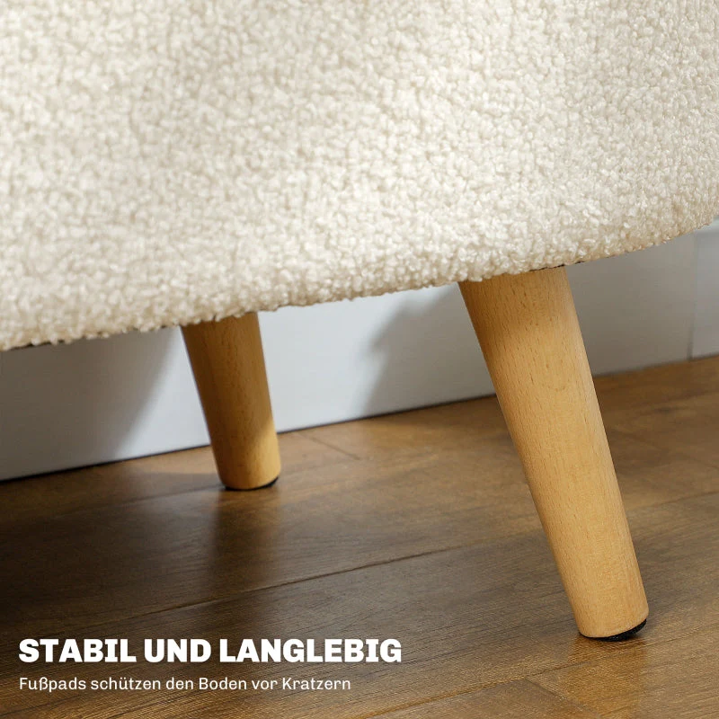 Storage Bench Footstool with Lid, Fabric Cover, White - Image 6