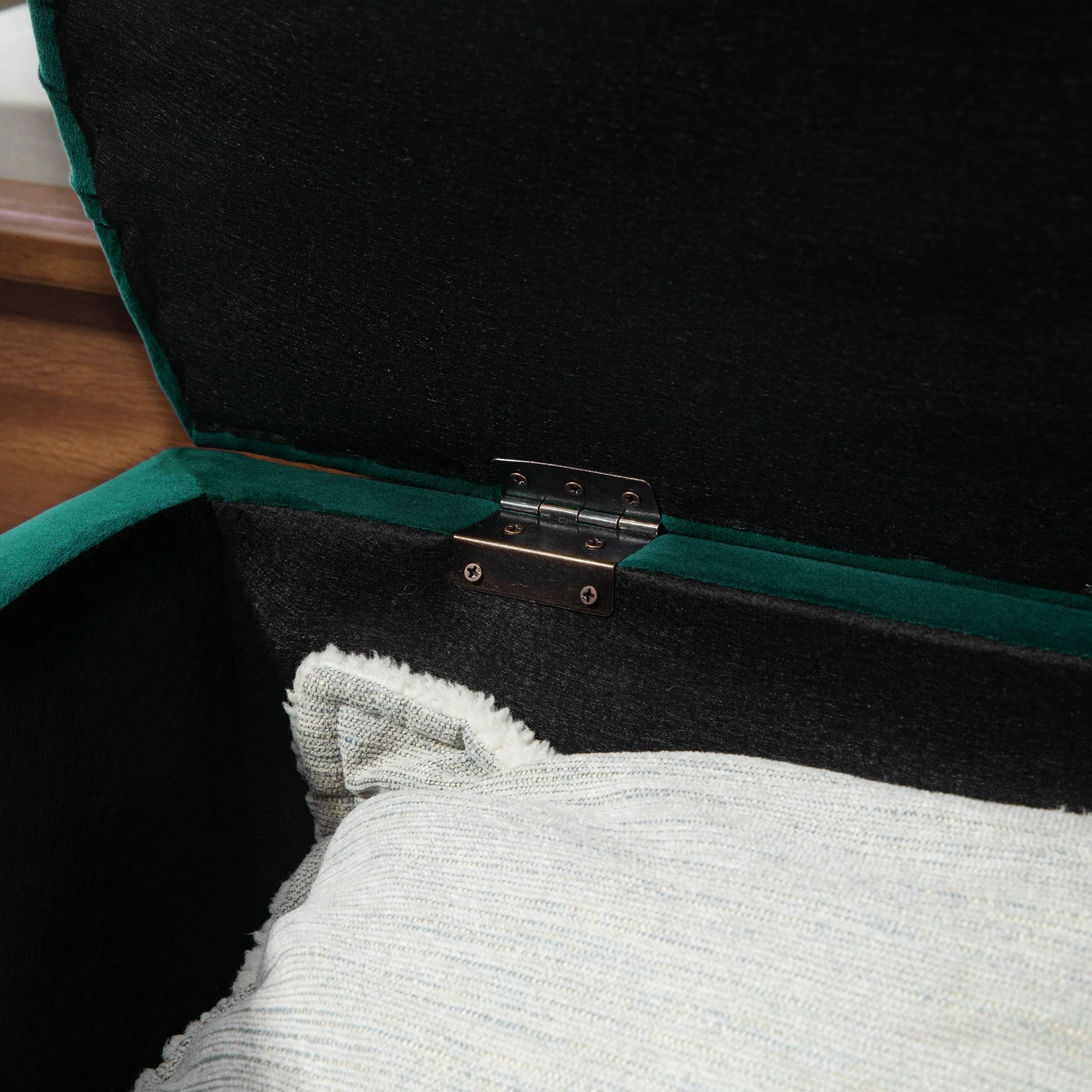 Storage Bench, Open Lid Upholstered, Dark Green Velvet - Image 7
