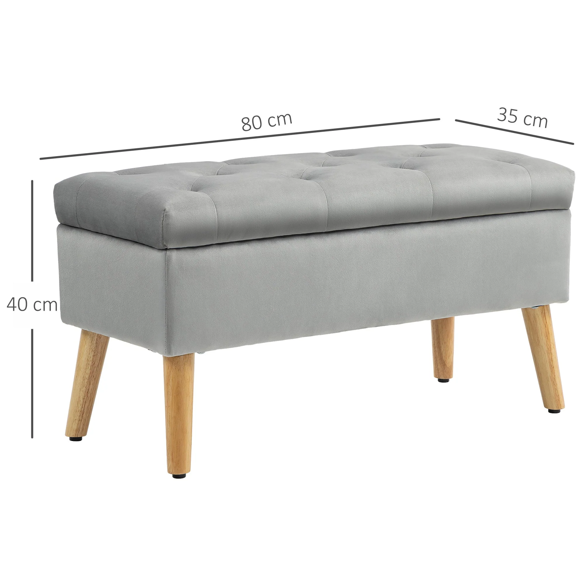 Storage Bench, Upholstered Velvet Look Bed Bench with Lid, Rubberwood Grey - Image 3