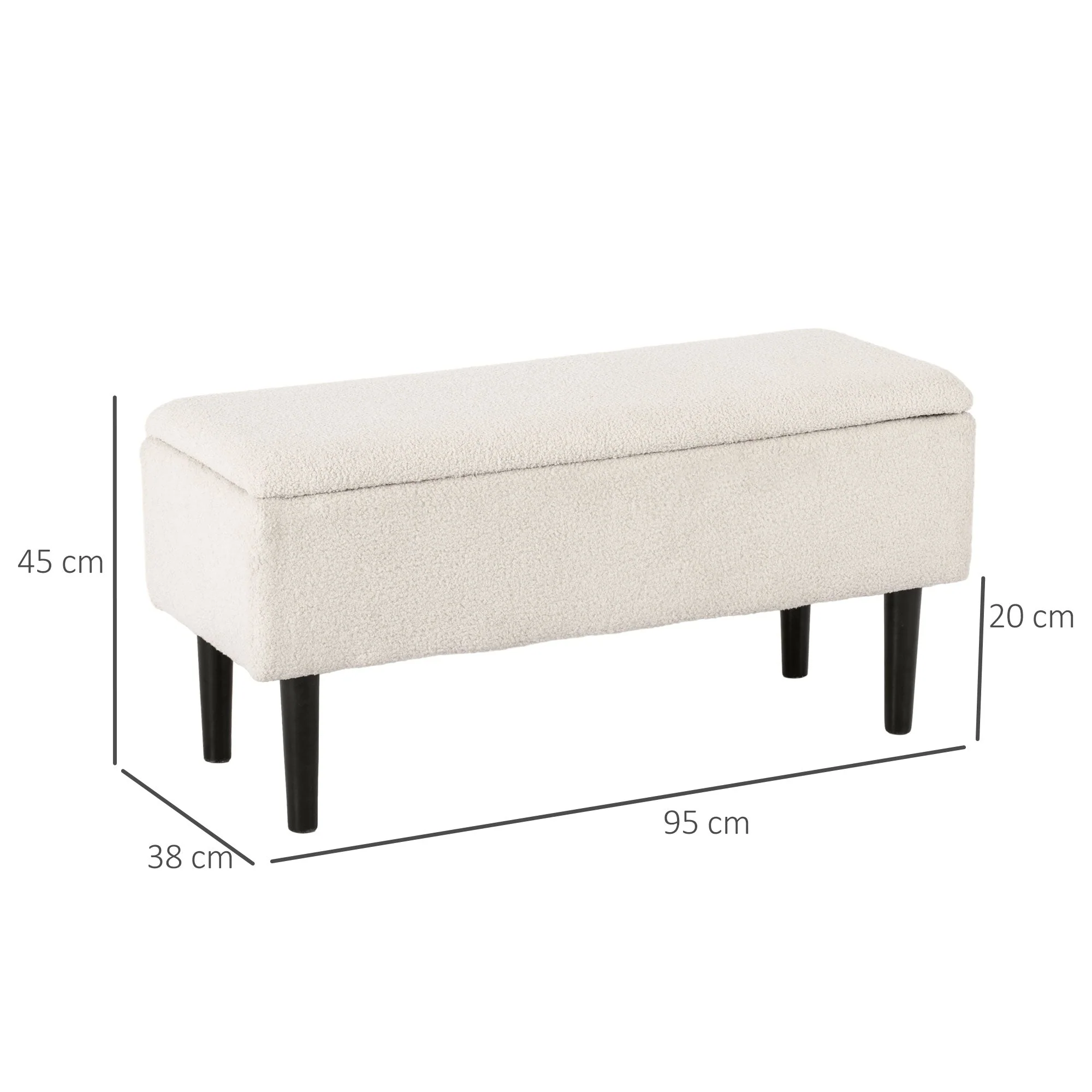 Storage Bench, Upholstered with Hinged Lid, 95x38x45cm, Velvet Look - Image 3