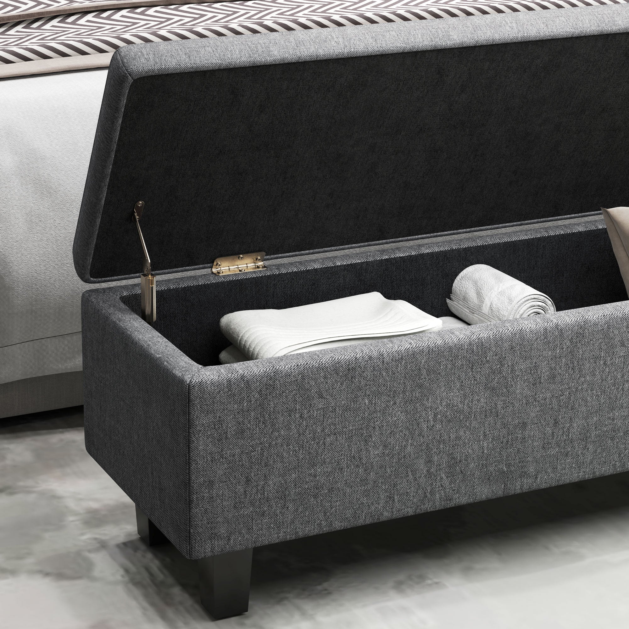 Storage Bench Upholstered with Wooden Legs 138x40x45cm, Dark Grey Linen - Image 8