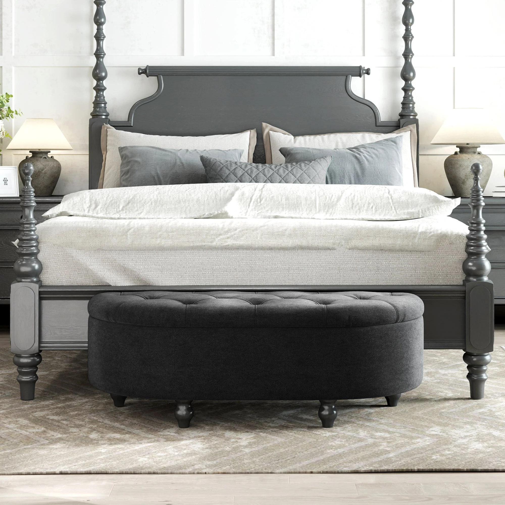 Storage Bench with Open Lid Upholstered 120x46x42cm, Dark Grey Velvet-Touch - Image 8