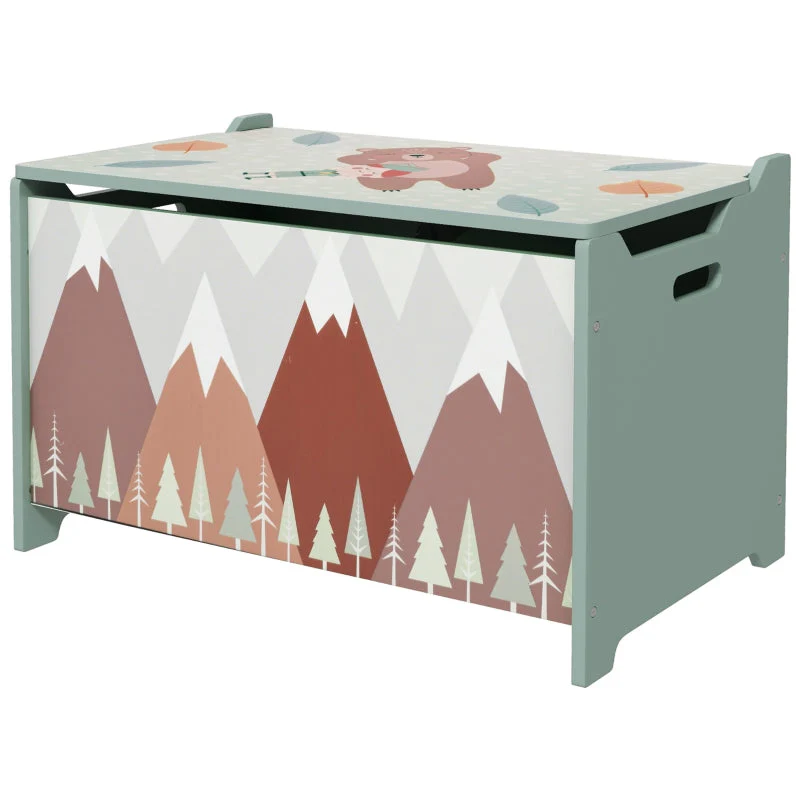Storage Box Toy Chest, Hinged Lid Cute Design, Green