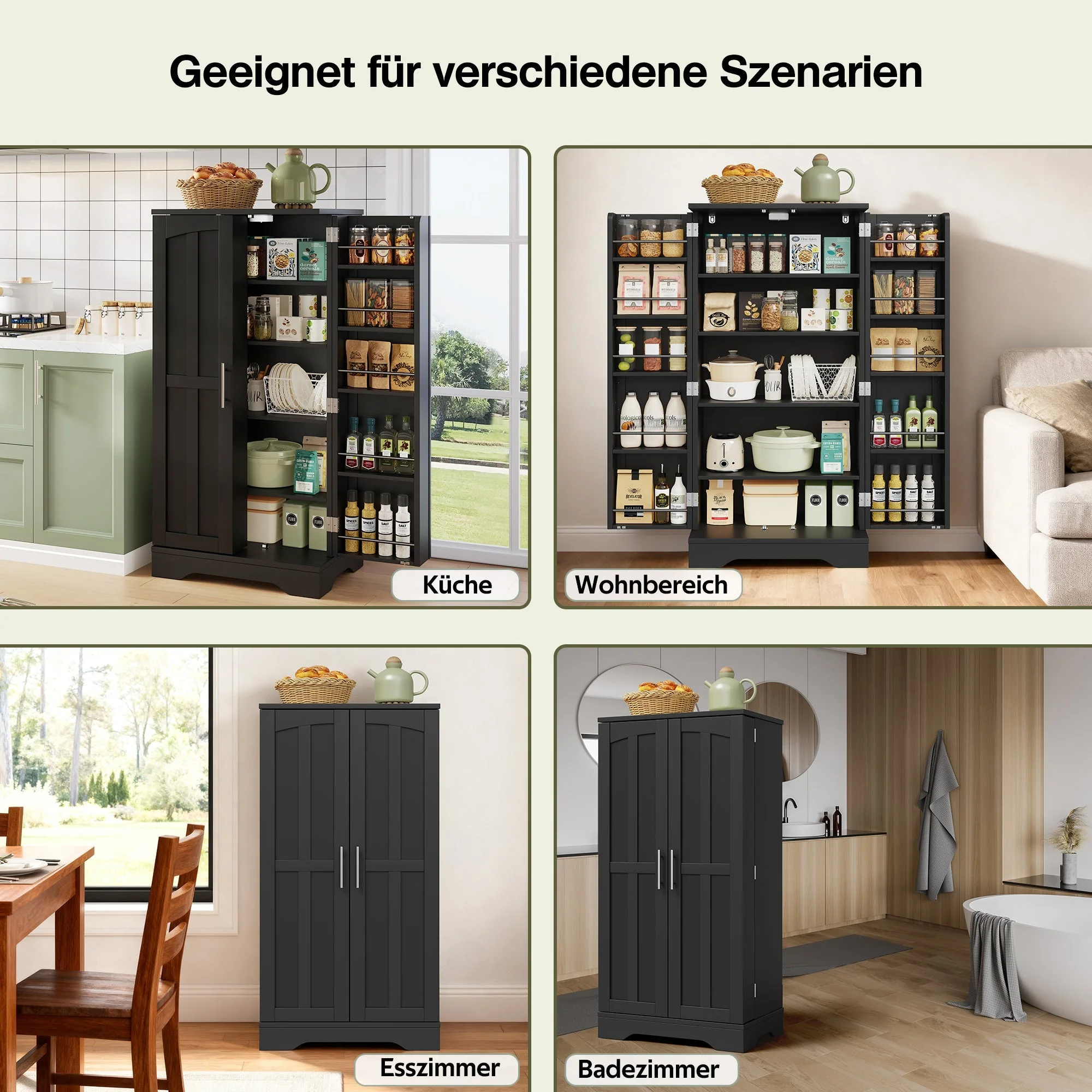 Storage Cabinet 2-Door LED Sensor Light Adjustable Shelves - Black - Image 2