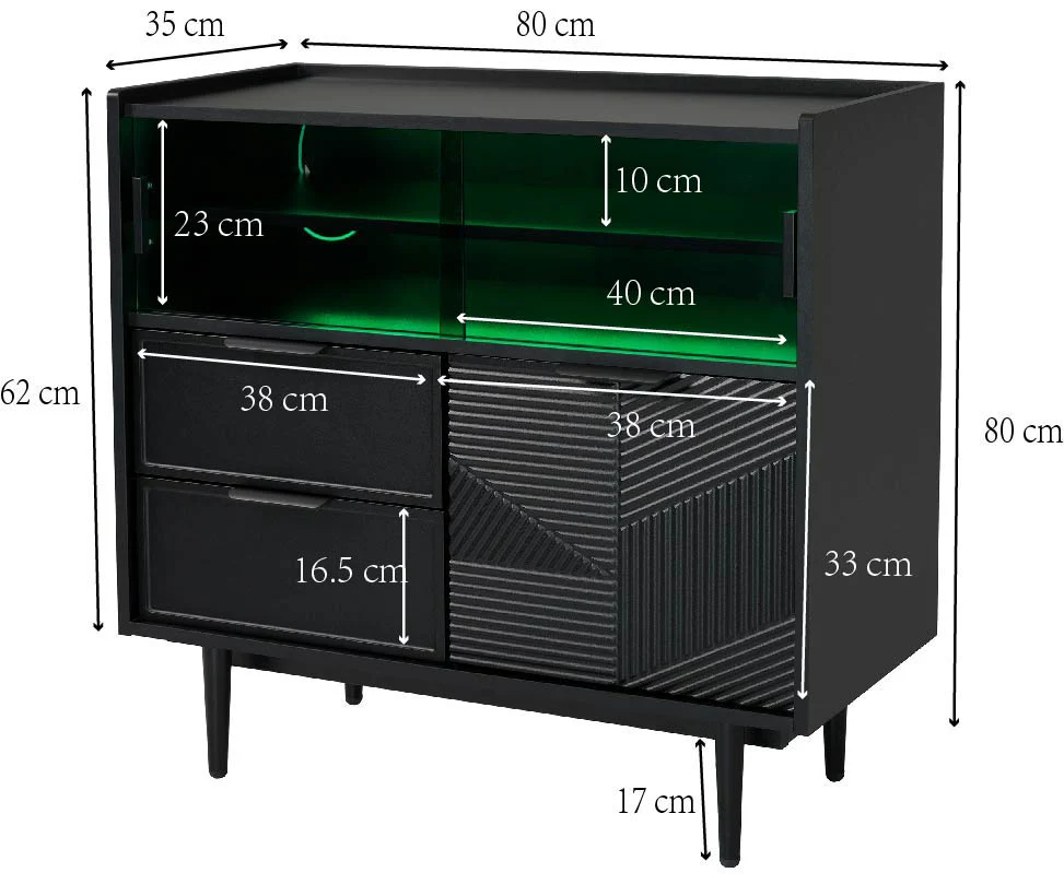 Storage Cabinet Sideboard 80 cm Glass Door, Light Strip - Image 2