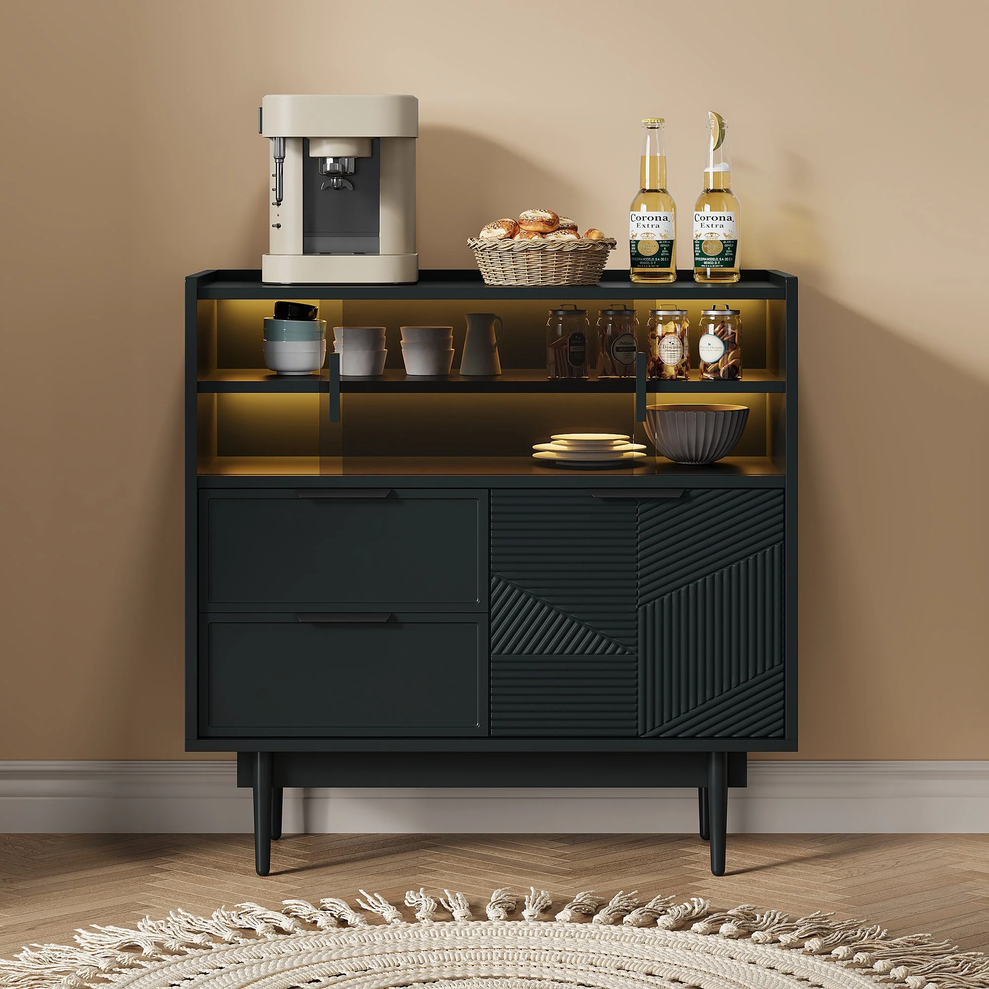 Storage Cabinet Sideboard 80 cm Glass Door, Light Strip - Image 5