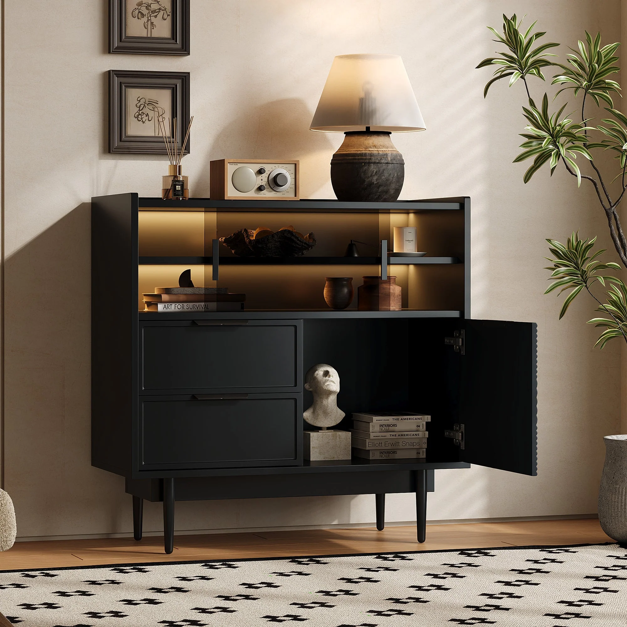 Storage Cabinet Sideboard 80 cm Glass Door, Light Strip - Image 6
