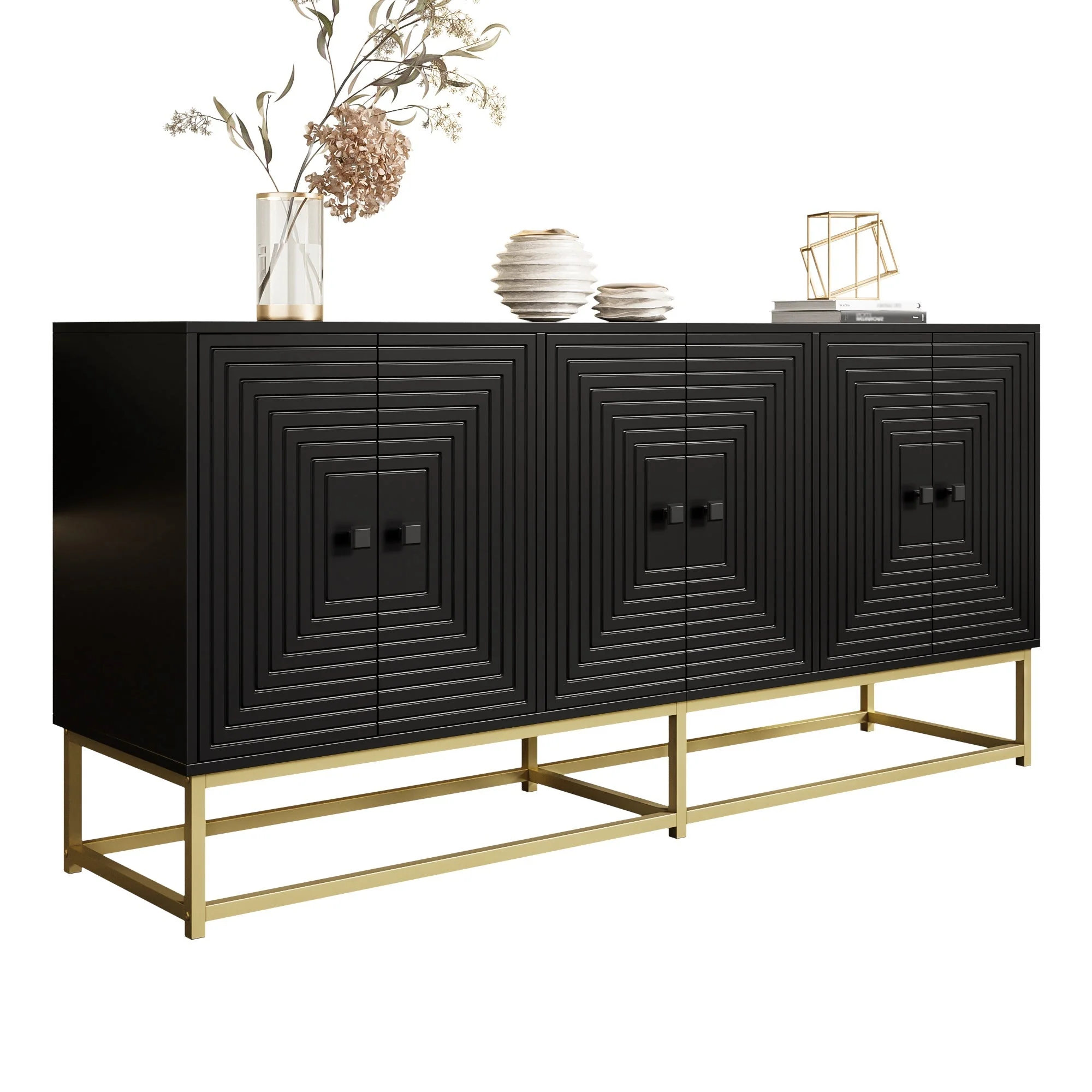 Storage Cabinet Sideboard with 3 Double Doors, Large Storage, Matte Black - Image 2