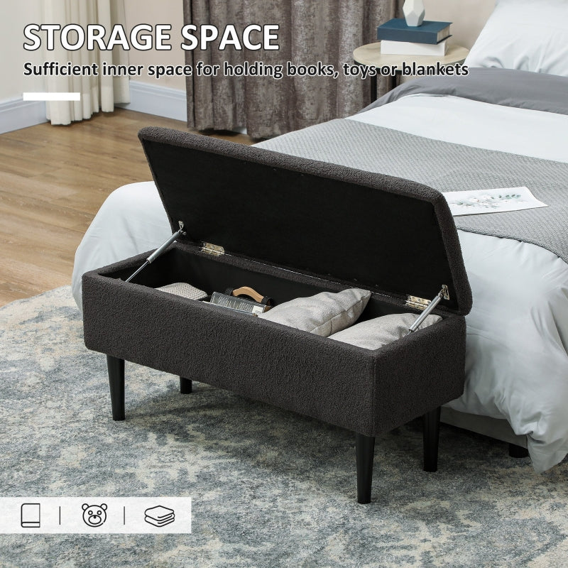Storage Ottoman 47L Teddy Fleece Dark Grey - Image 4
