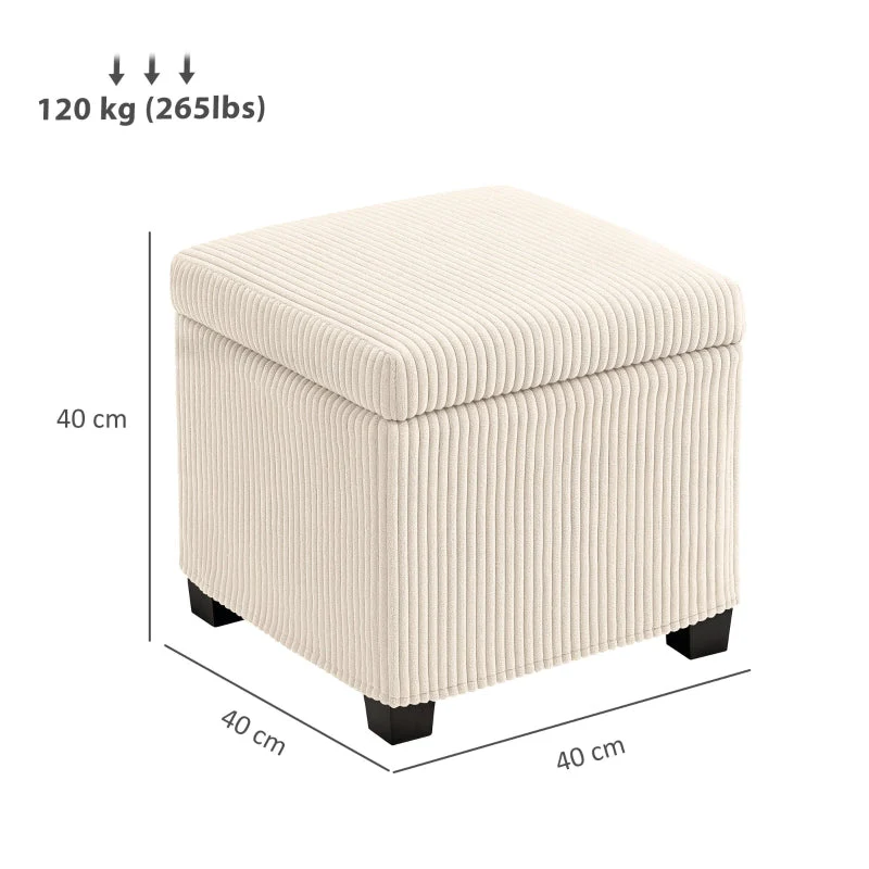 Storage Ottoman Bench Footstool 40cm Storage Chest Corduroy Beige - Image 3