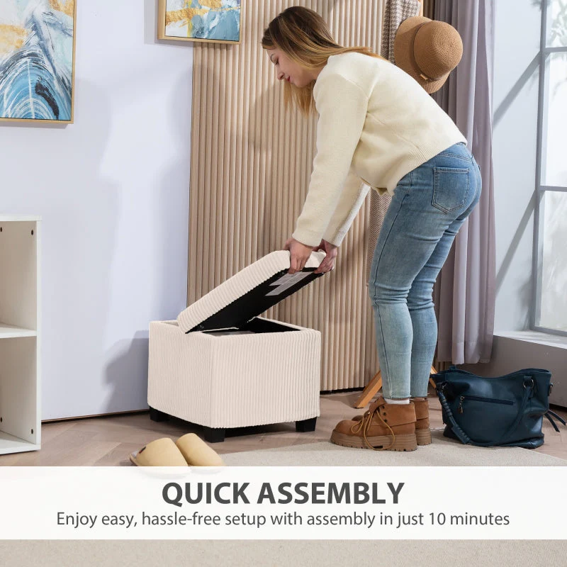Storage Ottoman Bench Footstool 40cm Storage Chest Corduroy Beige - Image 7