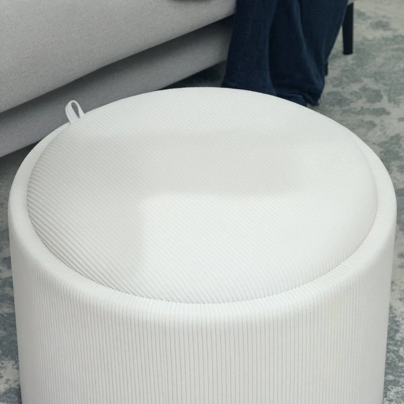 Storage Stool, Round Footstool Upholstered Coffee Table, Cream White - Image 8