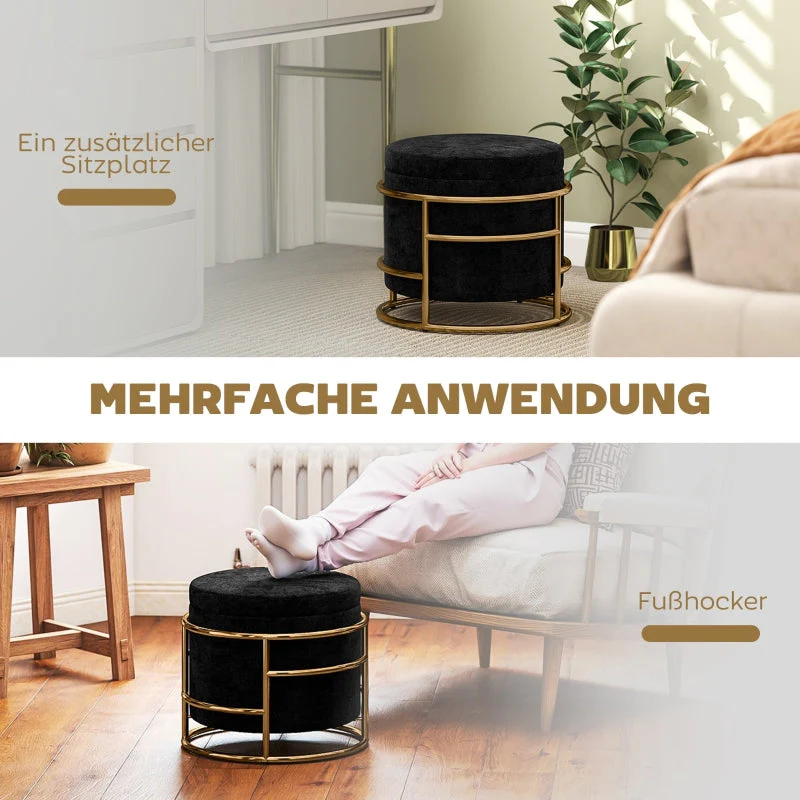 Storage Stool, Upholstered Footstool with Metal Frame, Black - Image 6