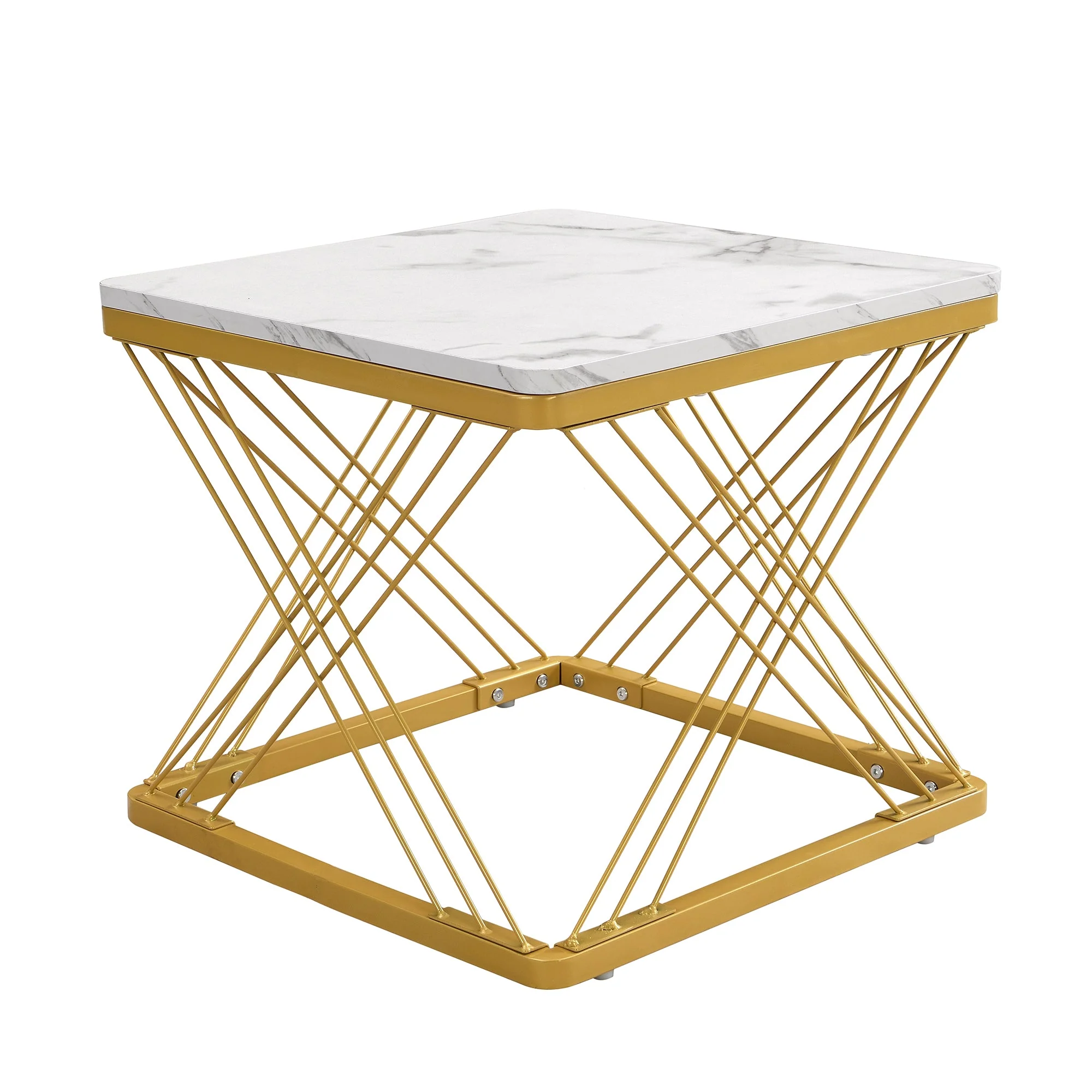 Stylish 2-Piece Coffee Table Set, Square, Adjustable, High-Gloss Marble Look - Image 9