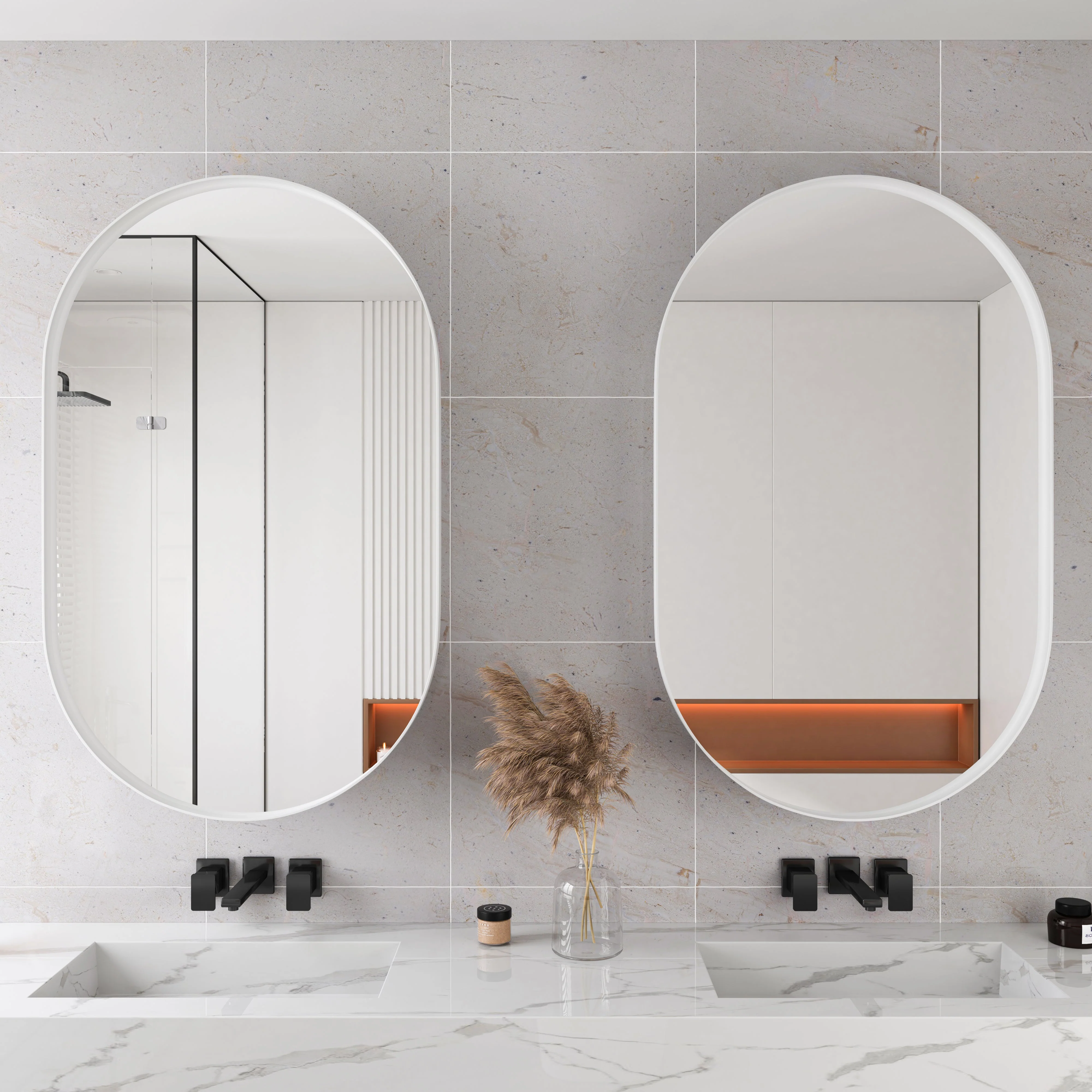 Stylish Oval Mirror Cabinet with Storage & Adjustable Shelves, White - Image 4