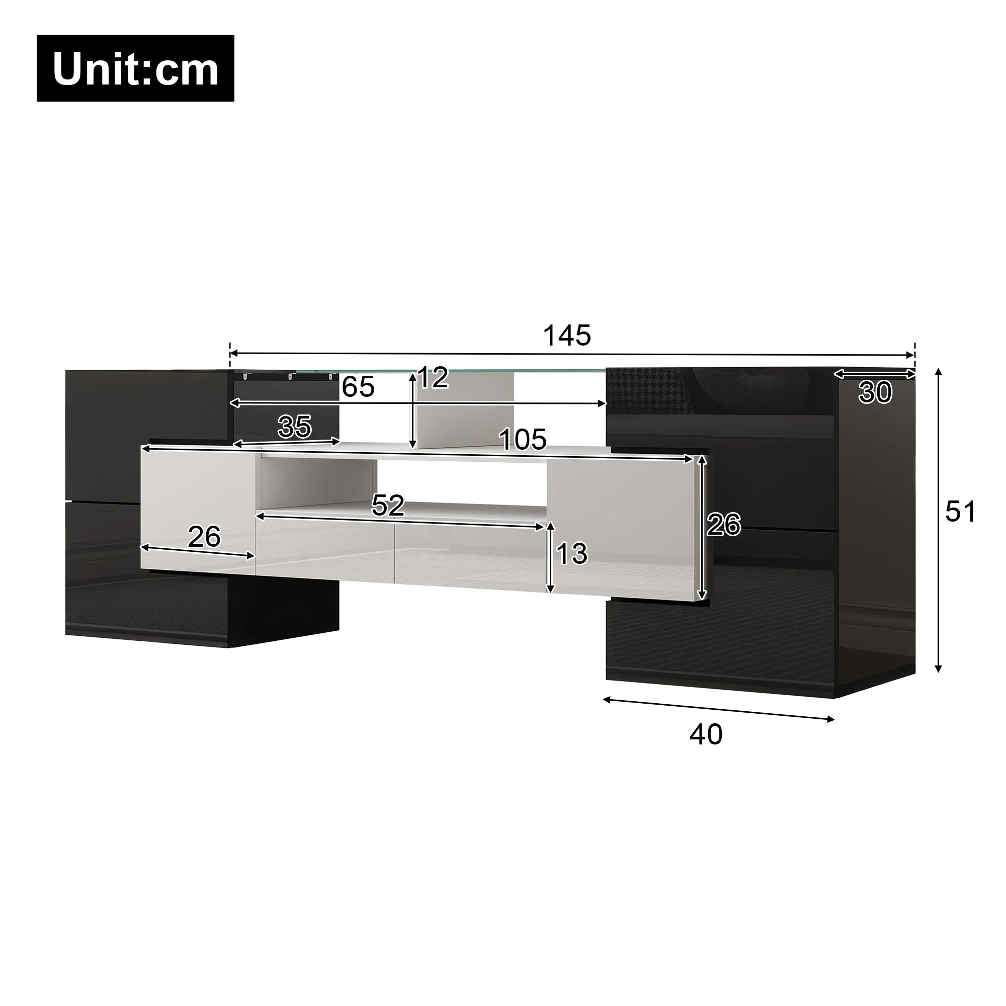 Stylish TV Cabinet Lowboard 145cm LED High-Gloss White - Image 5
