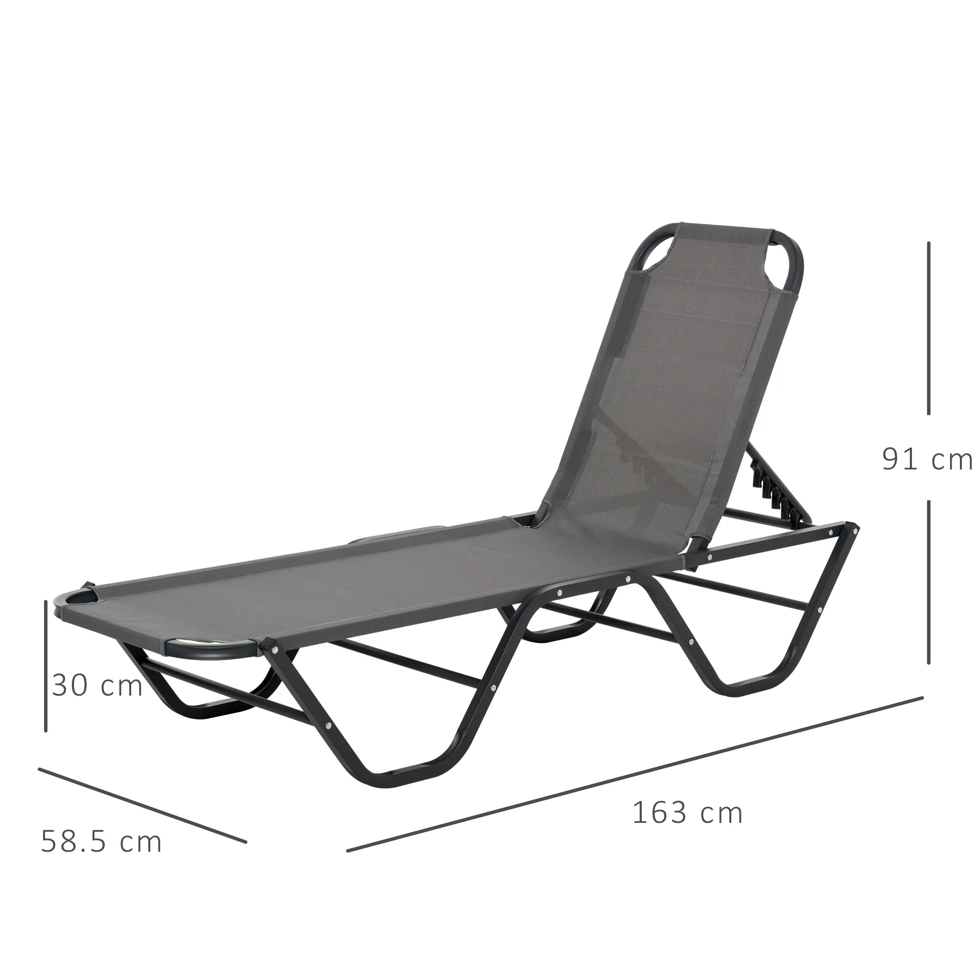 Sun Lounger 5-Level Aluminum Garden Lounger Texteline Grey/Black - Image 3