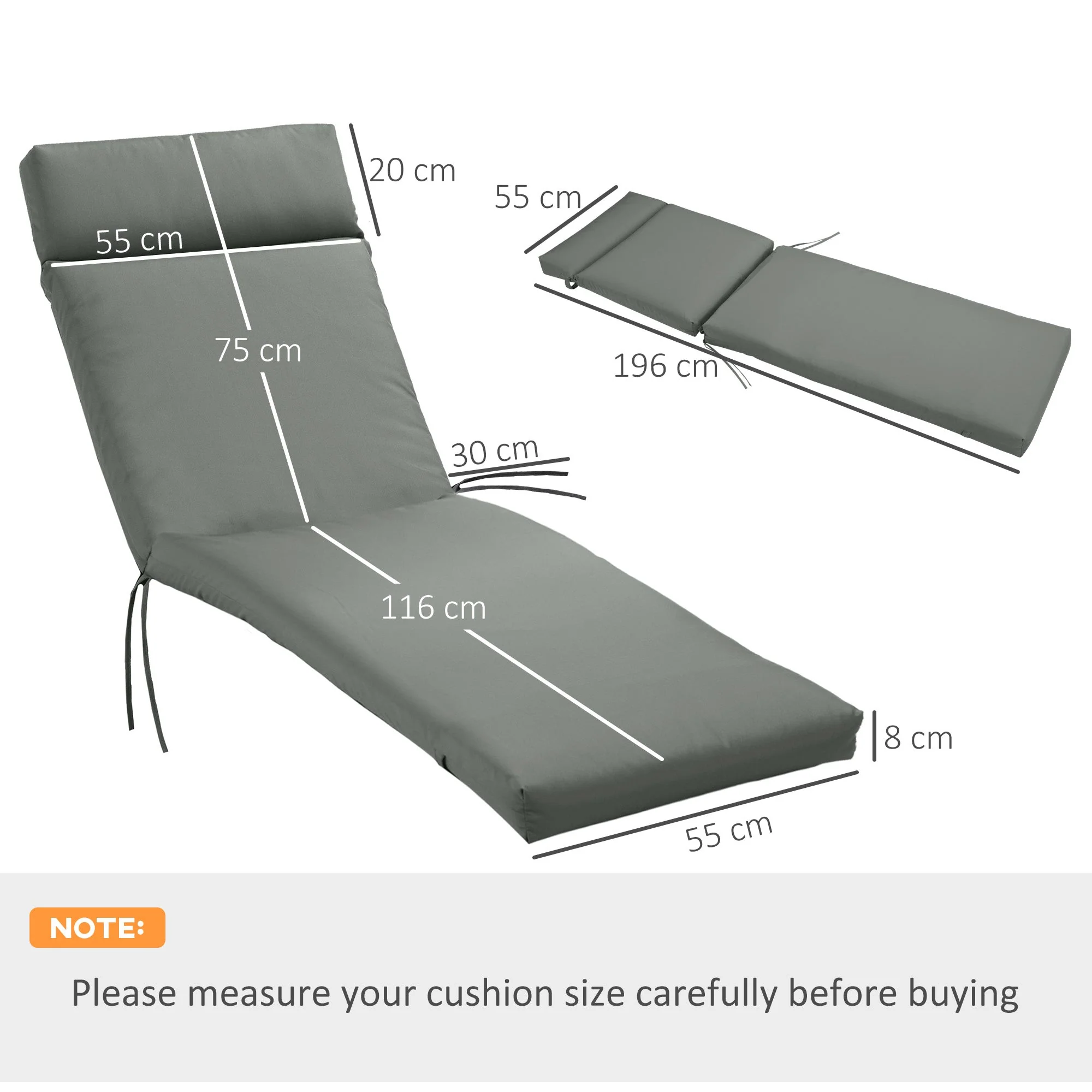 Sun Lounger Cushion 196x55x8 cm Polyester Dark Grey - Image 3