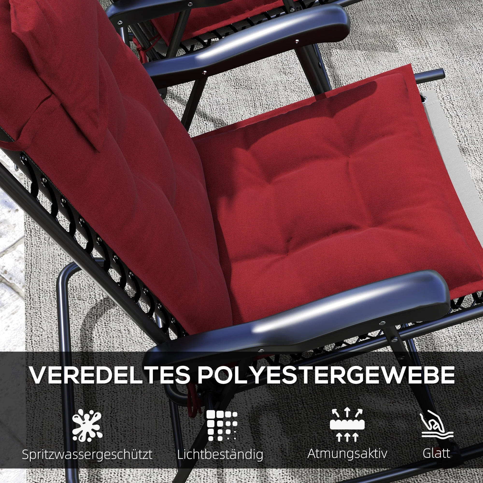 Sun Lounger Cushions, Water-Repellent, 50x116x5 cm, Wine Red - Image 6