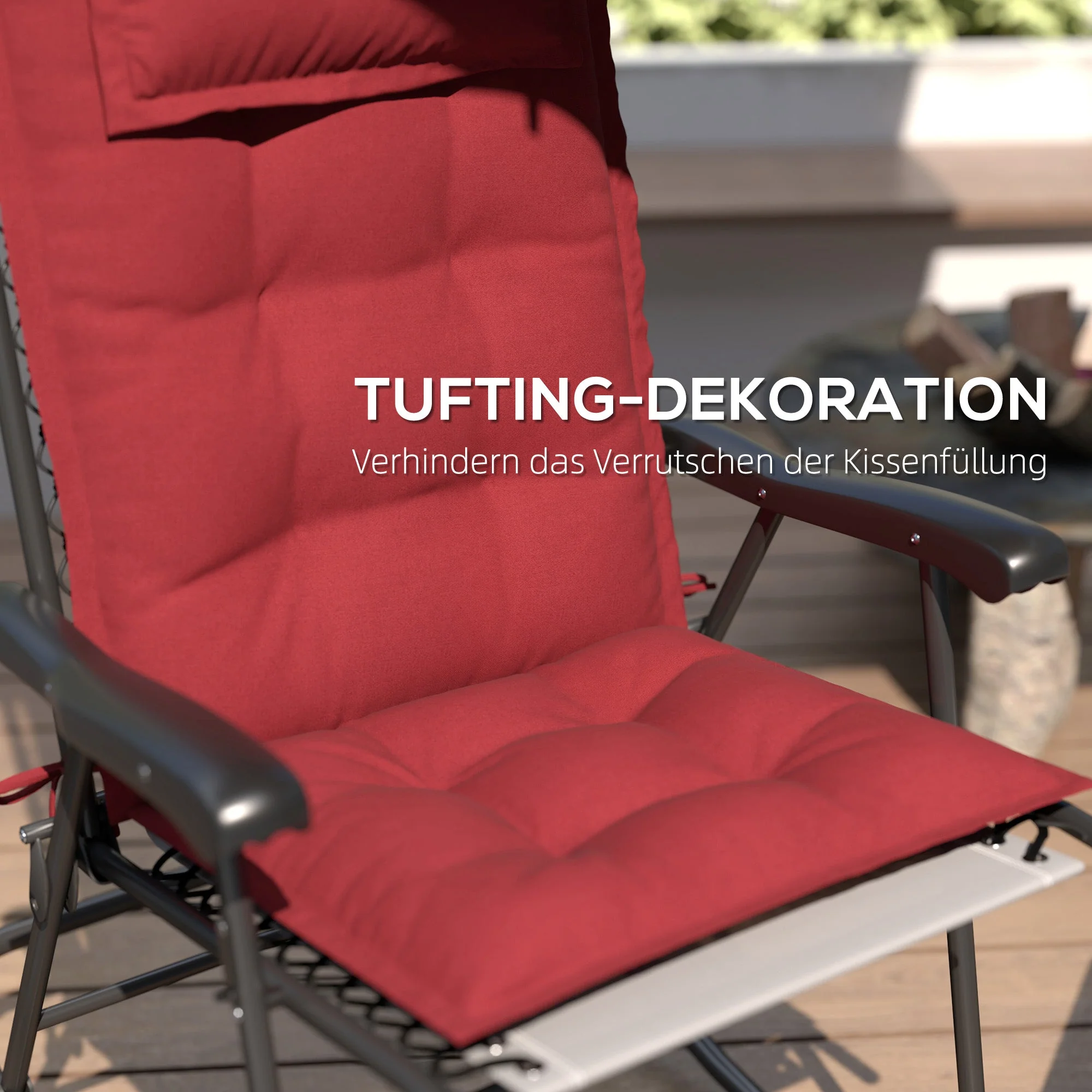 Sun Lounger Cushions, Water-Repellent, 50x116x5 cm, Wine Red - Image 7
