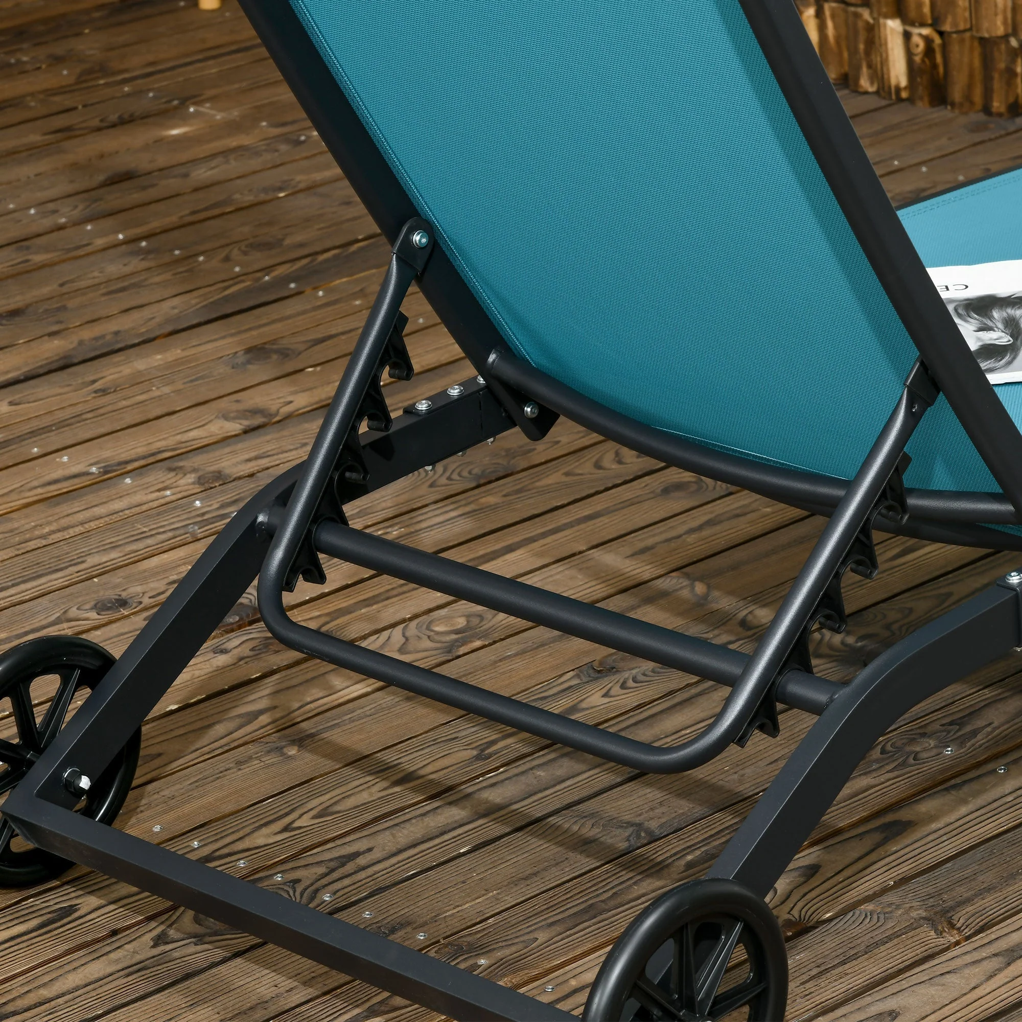 Sun Lounger/Deck Chair Adjustable Wheels Polyester Aluminum Blue - Image 8