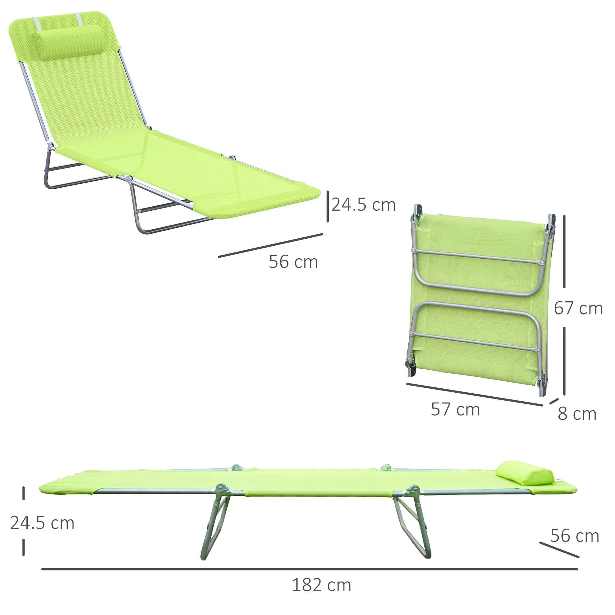Sun Lounger, Foldable Two-legged for Garden & Balcony, 4 Colours - Image 3