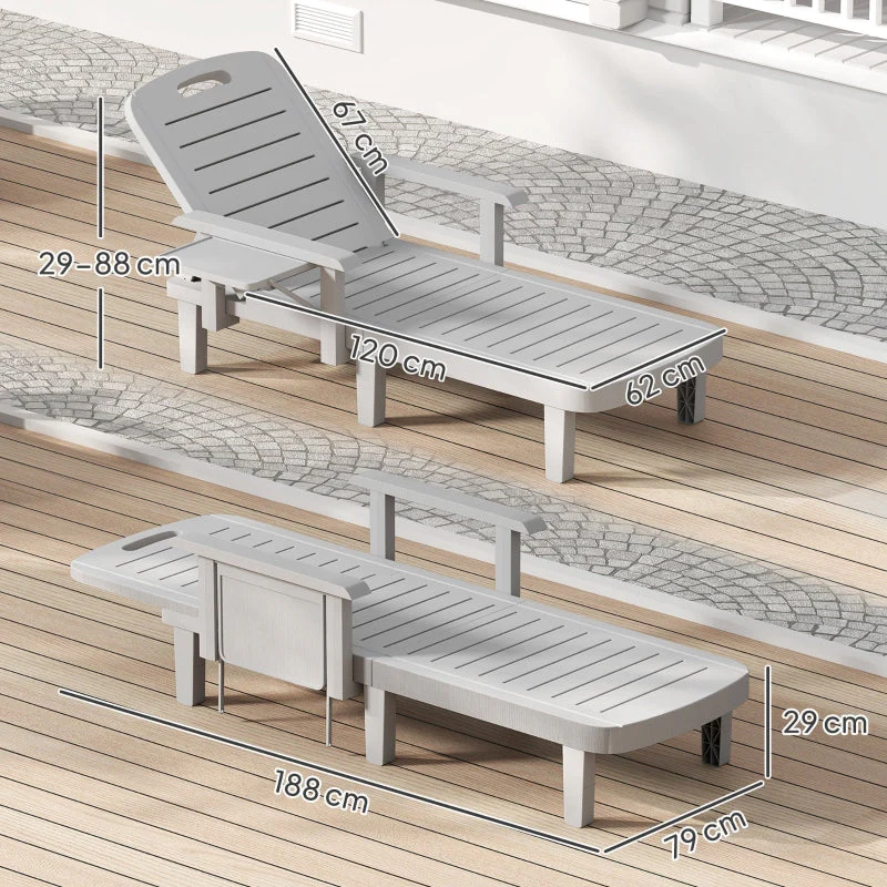 Sun Lounger Side Table 5-Position Adjustable Backrest - Light Grey - Image 3