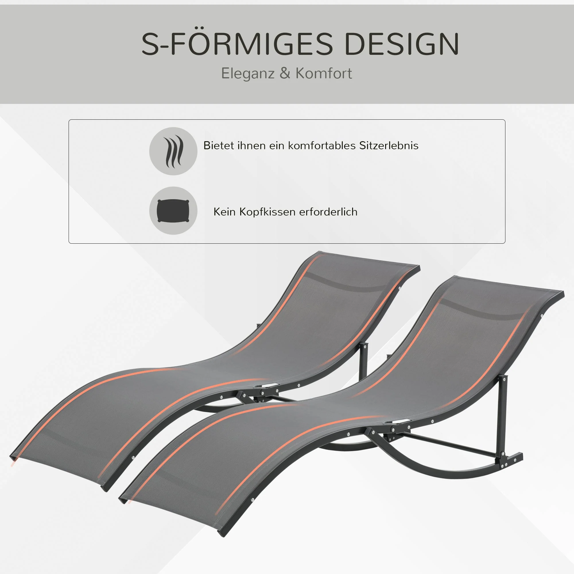 Sun Loungers Set of 2 Ergonomic Recliner Aluminum Texteline Dark Grey - Image 4