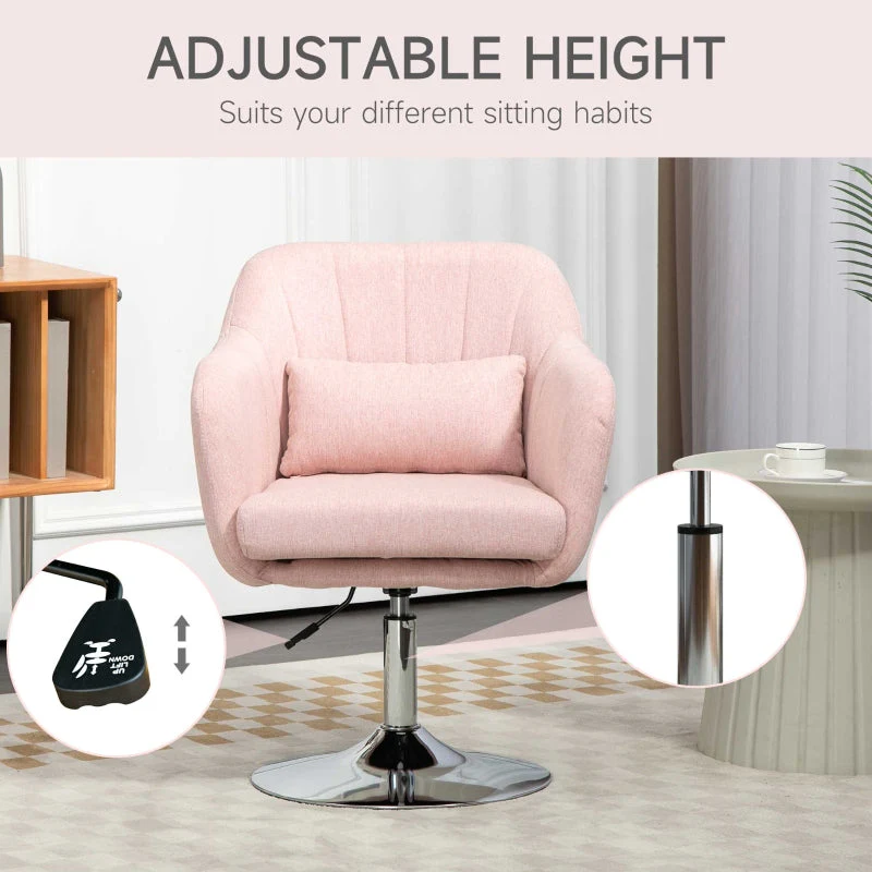 Swivel Accent Chair with Adjustable Height, Thick Cushion, Linen Fabric, Pink - Image 4