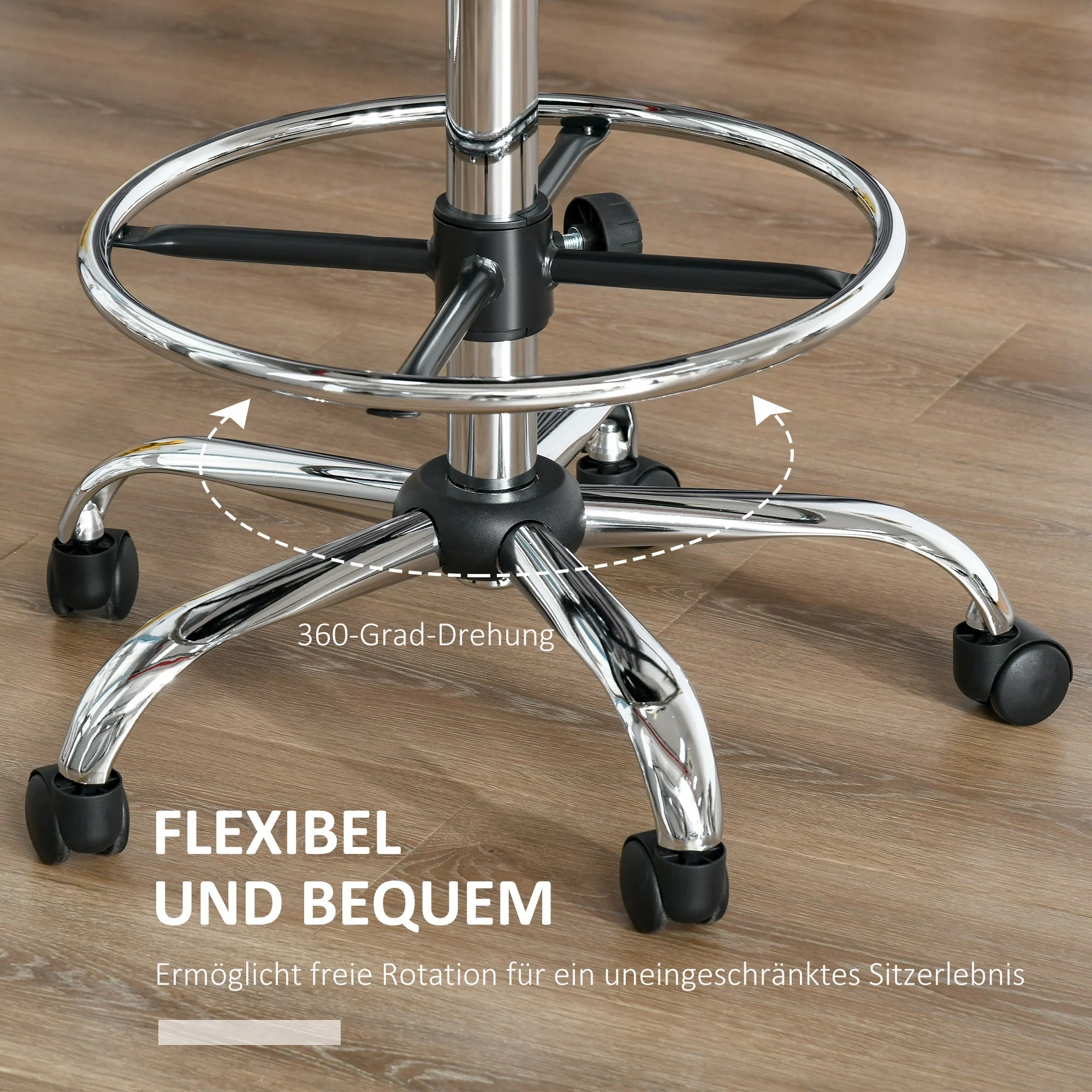 Swivel Bar Stool, Height Adjustable with Backrest, PU Leather Beige - Image 5