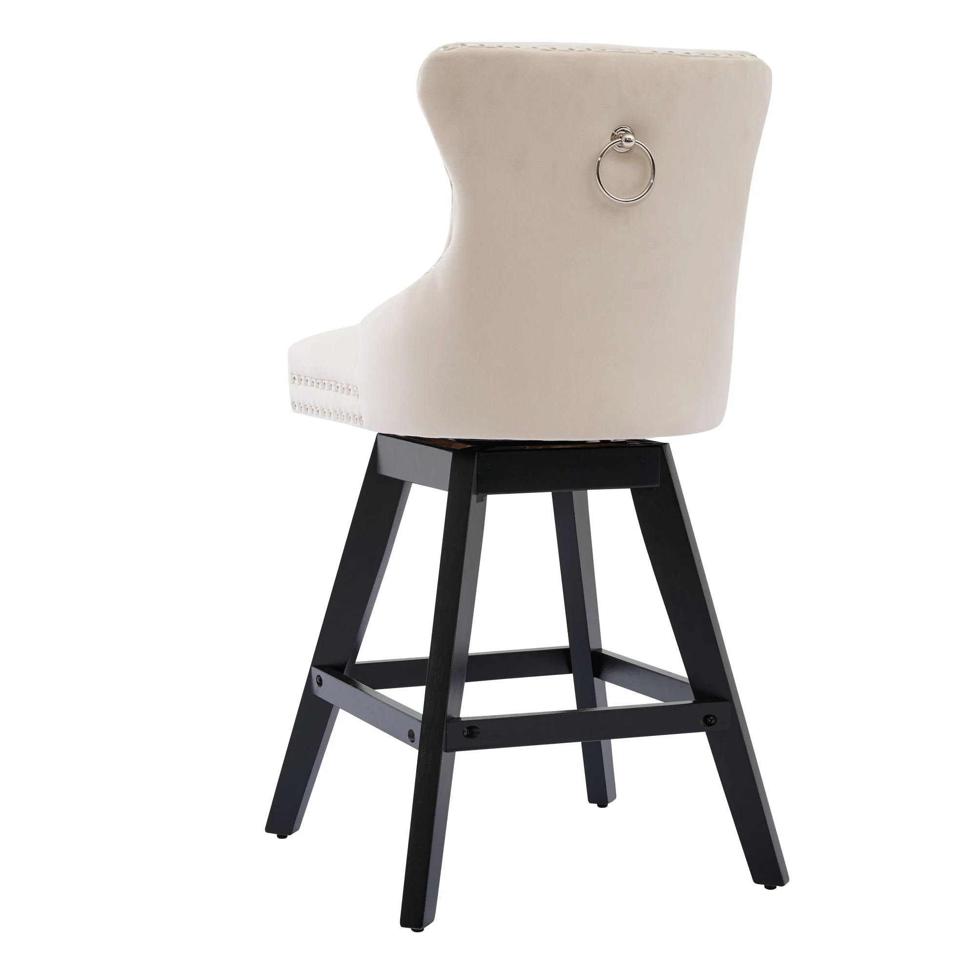 Swivel Barstools Set of 2 Button Tufted Wooden Legs - Beige Velvet - Image 7