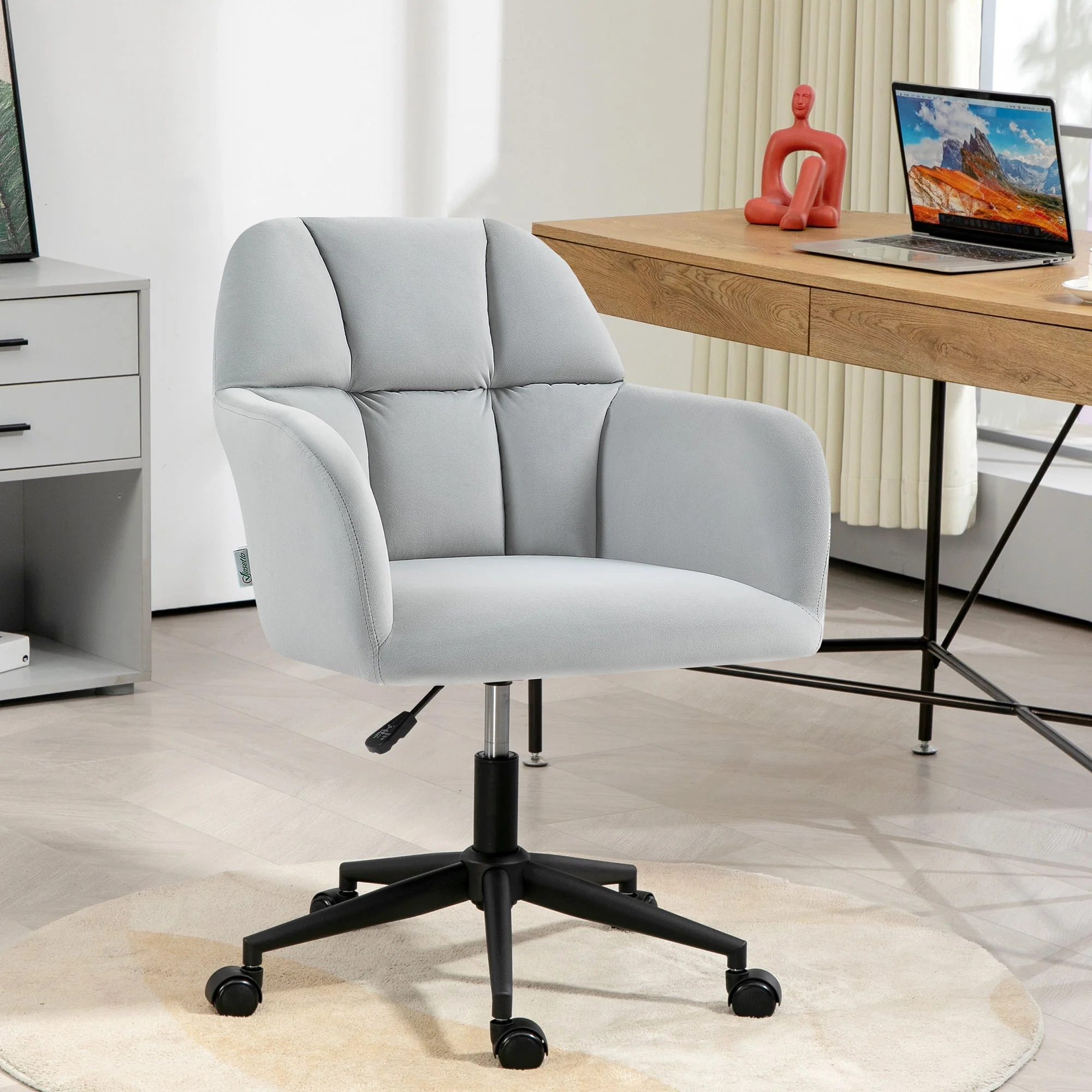 Swivel Chair, Height Adjustable Modern, Armrest, 120 kg, Light Grey Velvet - Image 2