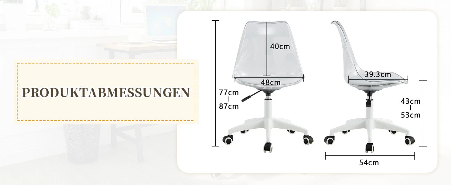 Swivel Chair Transparent Backrest Height-Adjustable PU Upholstery Casters - Image 10
