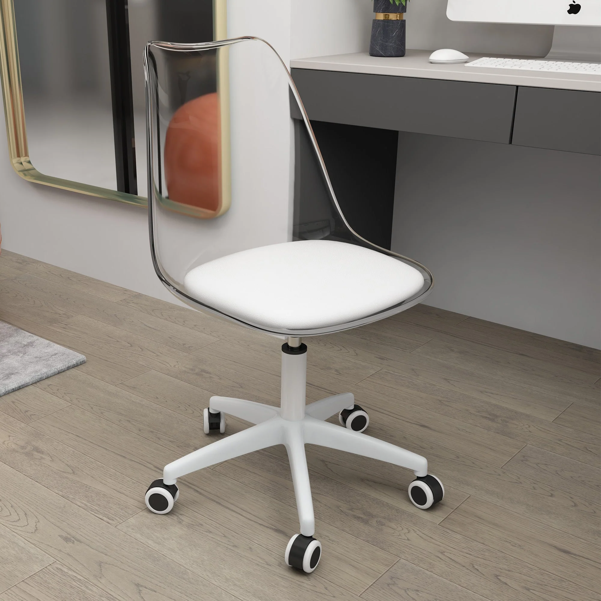 Swivel Chair Transparent Backrest Height-Adjustable PU Upholstery Casters - Image 3