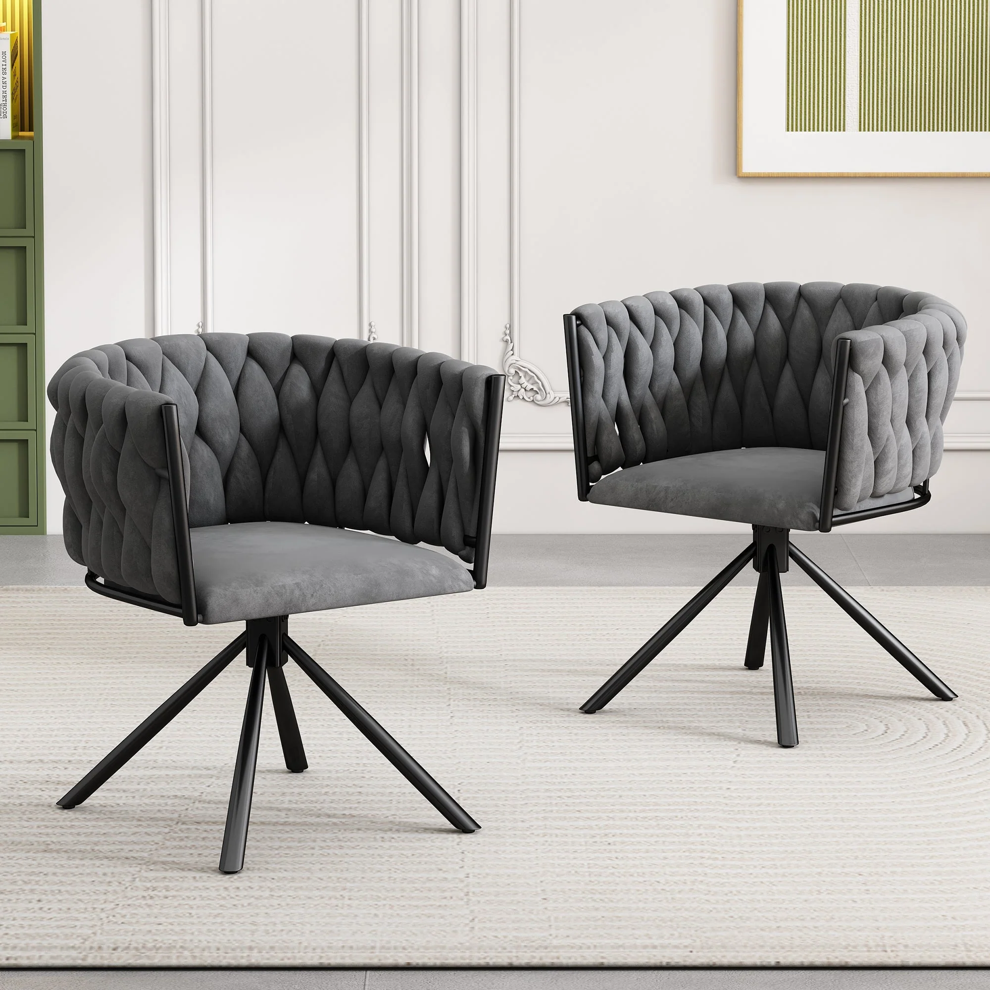 Swivel Dining Chair, Set of 2, Luxury Leisure Chair with Metal Legs, Grey Velvet - Image 2