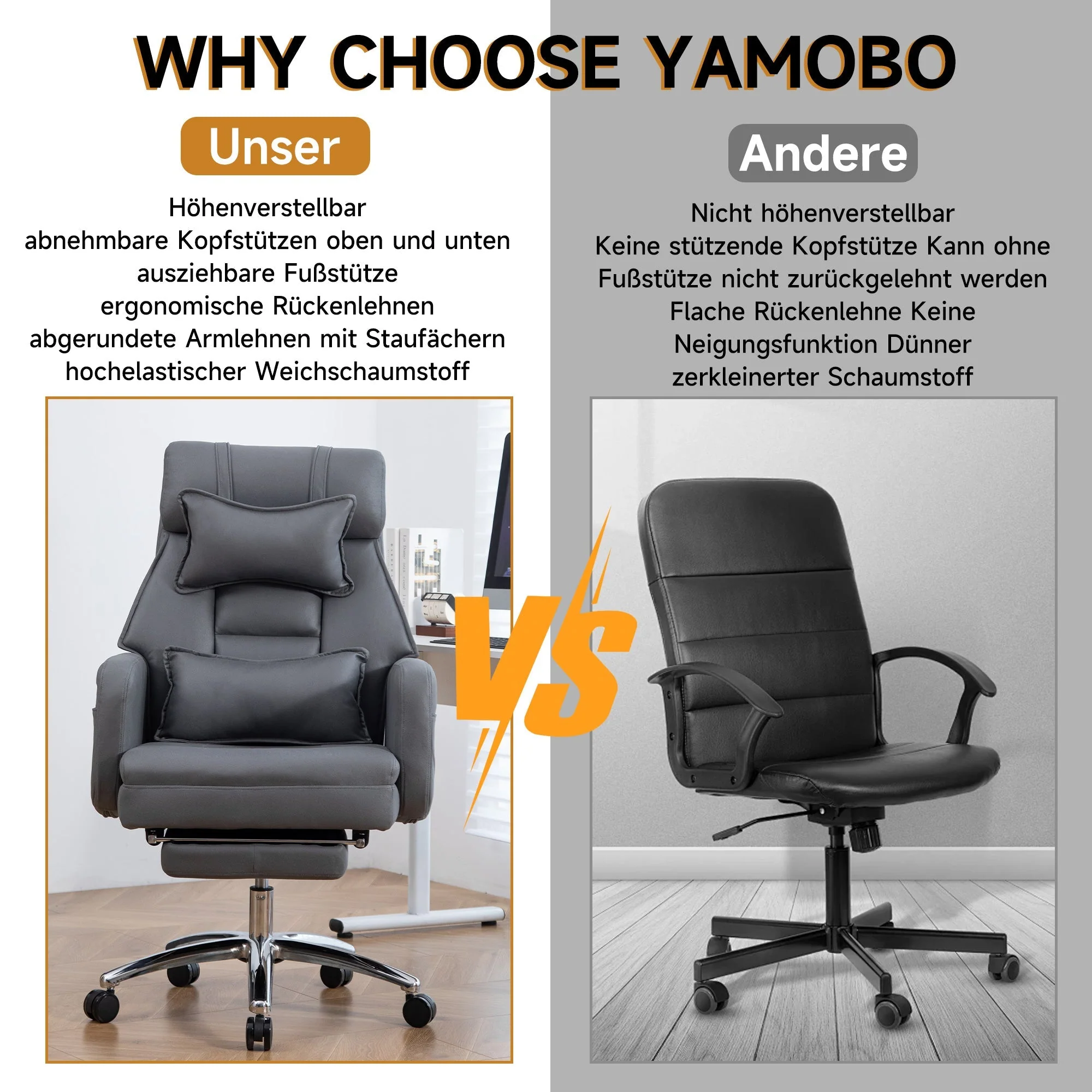 Swivel Ergonomic Office Chair High Back Lumbar Headrest 155° Reclining - DARK GREY Technology Leather - Image 4