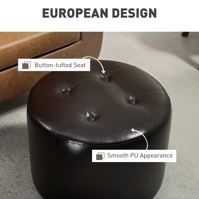 Swivel Foot Stool Round Thick Padded Brown PU Leather - Image 5