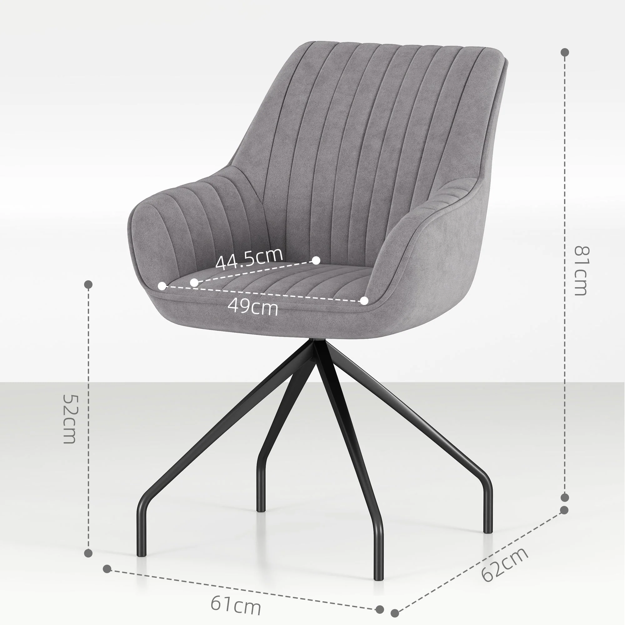 Swivel Lounge Chair, Armrests Metal Legs, Dark Grey Velvet - Image 3
