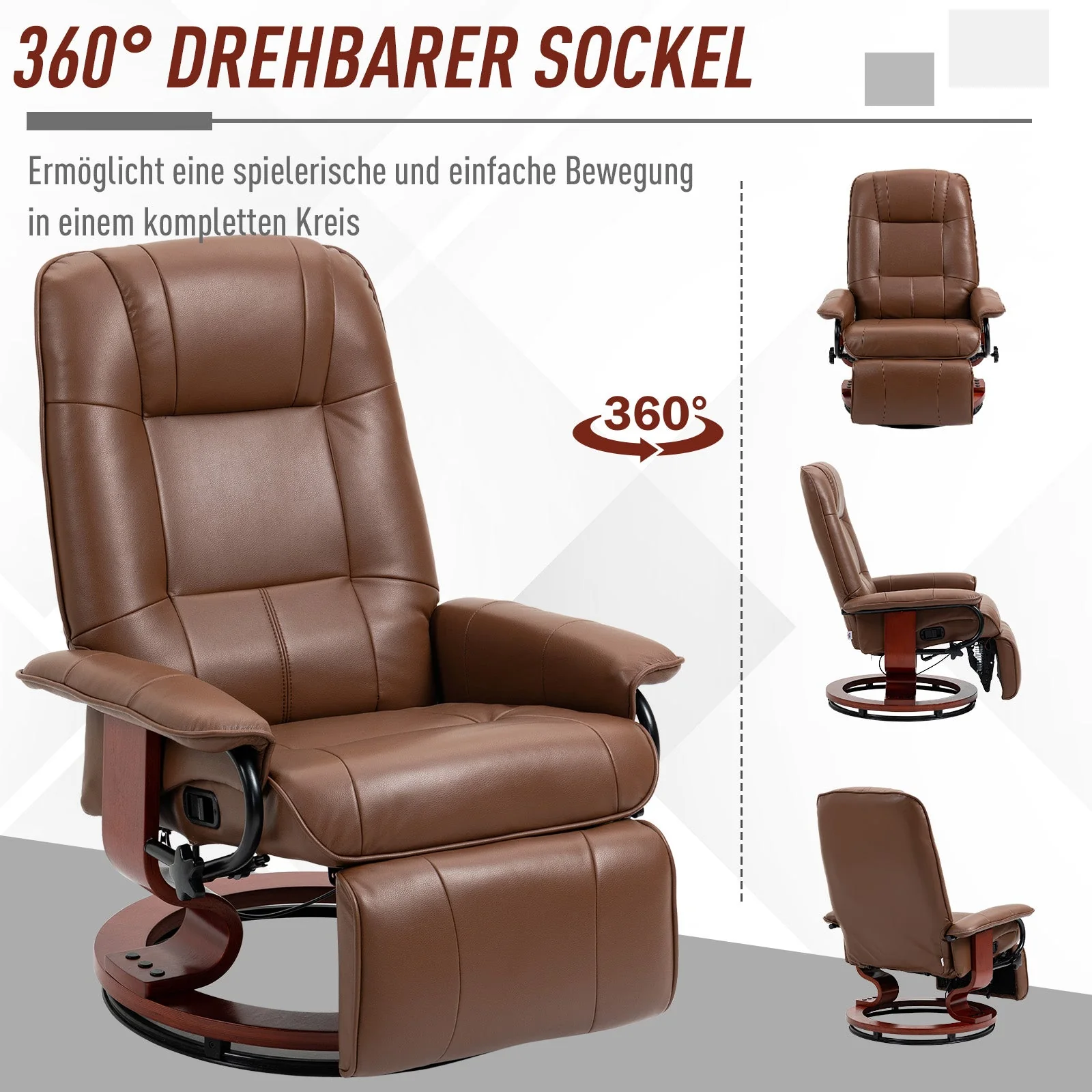 Swivel Recliner Chair, Reclining Footrest Armrests, Faux Leather - Image 5