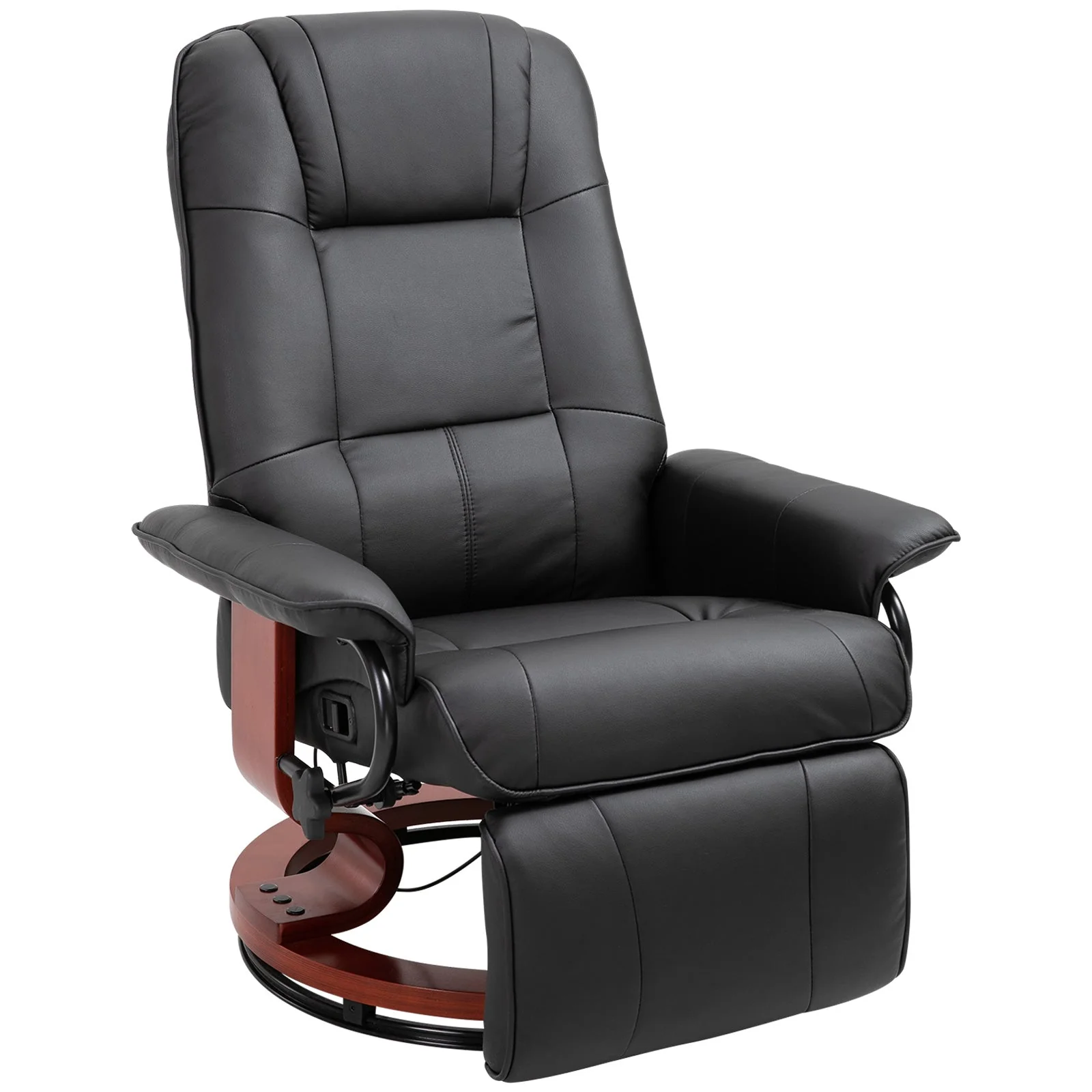Swivel Recliner Chair with Footstool, Manual Recliner Armchair, Faux Leather, Black - Image 2