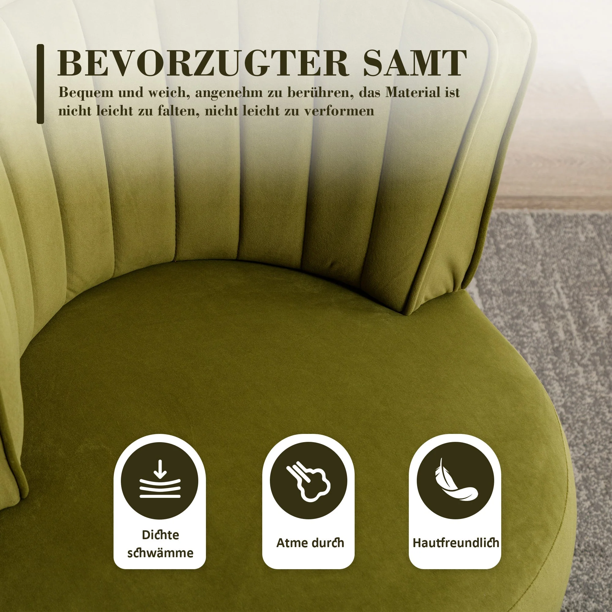 Swivel Shell Chair 360° Velvet - Olive Green - Image 8