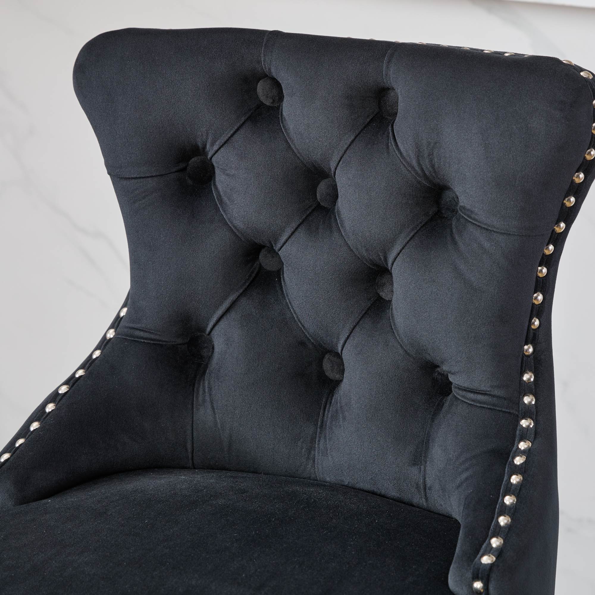 Swivel Velvet Barstools Button Tufted Wooden Legs Set of 2 - Black - Image 10