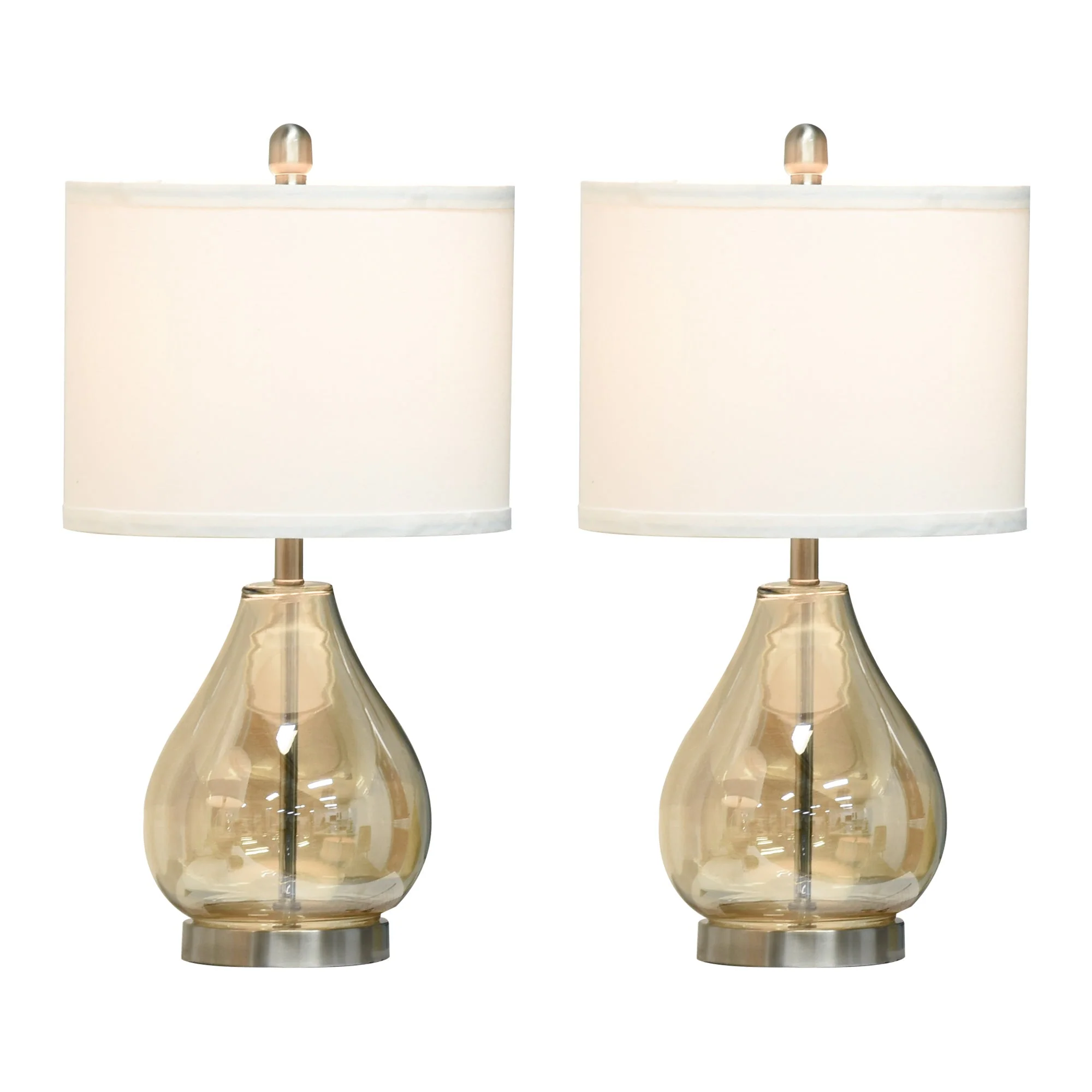 Table Lamp Set of 2 Bedside Lamps E27 Socket 40W Glass Linen Steel Amber - Image 2