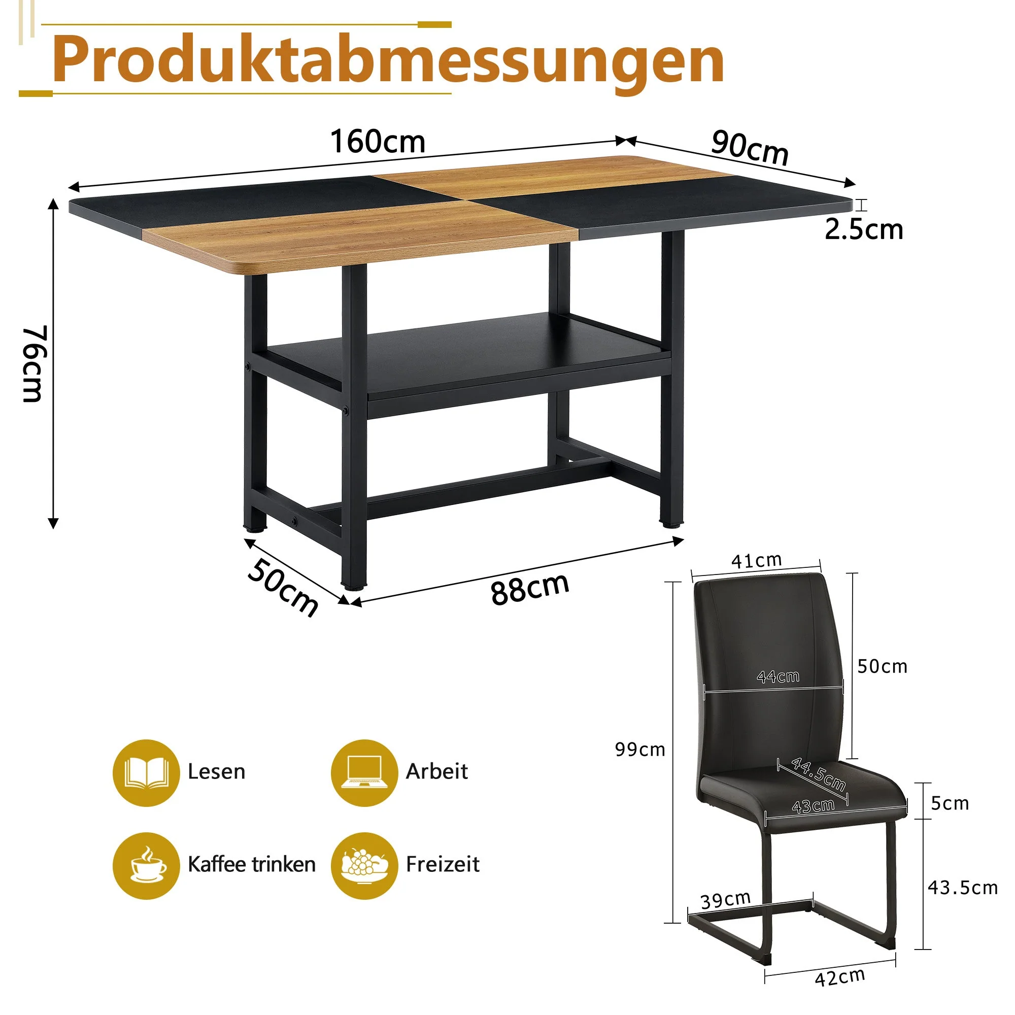 Table Set Rectangular 160x90cm Storage Shelf 4 Armchairs - Black Faux Leather - Image 4