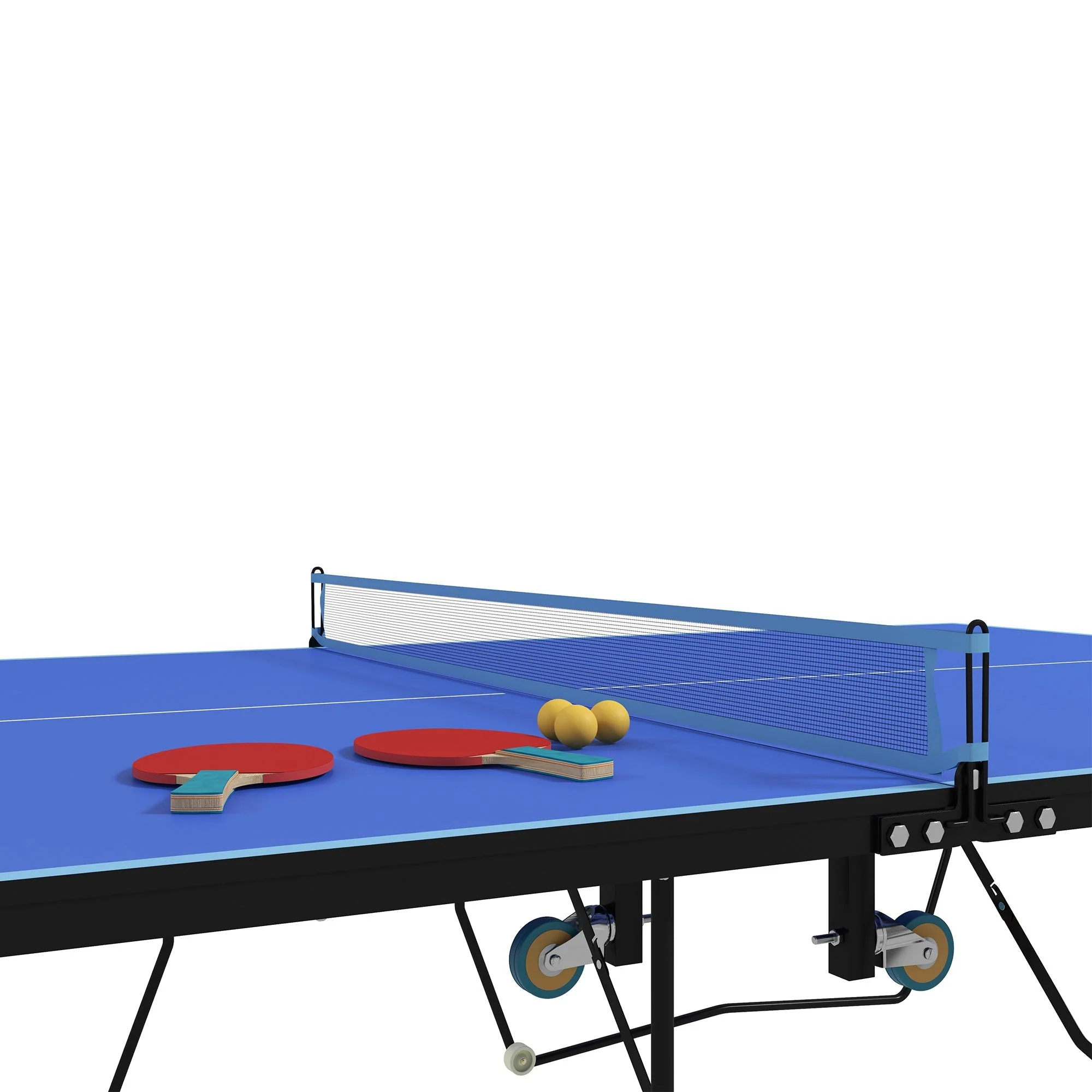 Table Tennis Table, Foldable with Net, Wheels, Steel, Blue - Image 7